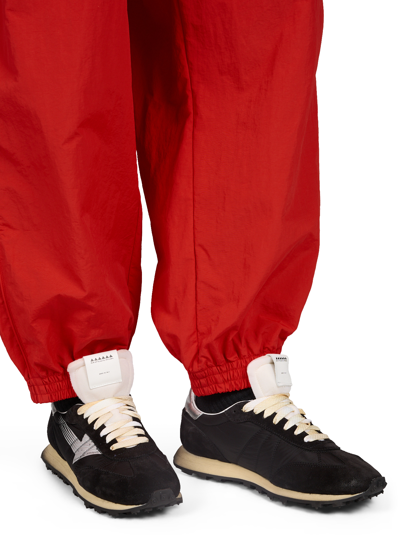 Quilted mixed leather sneakers RUN OF Black