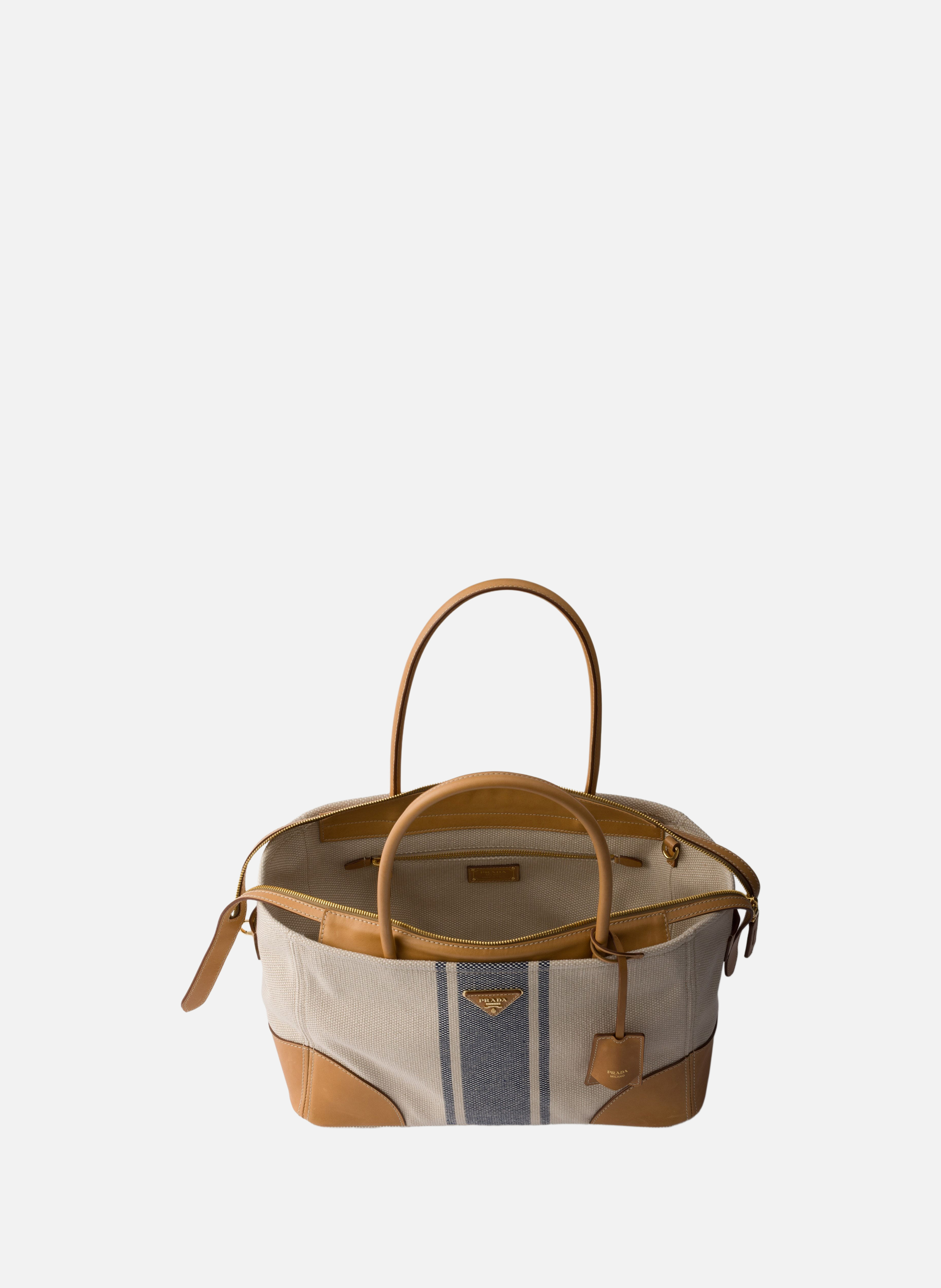 Grand shopping bag en toile et cuir Beige