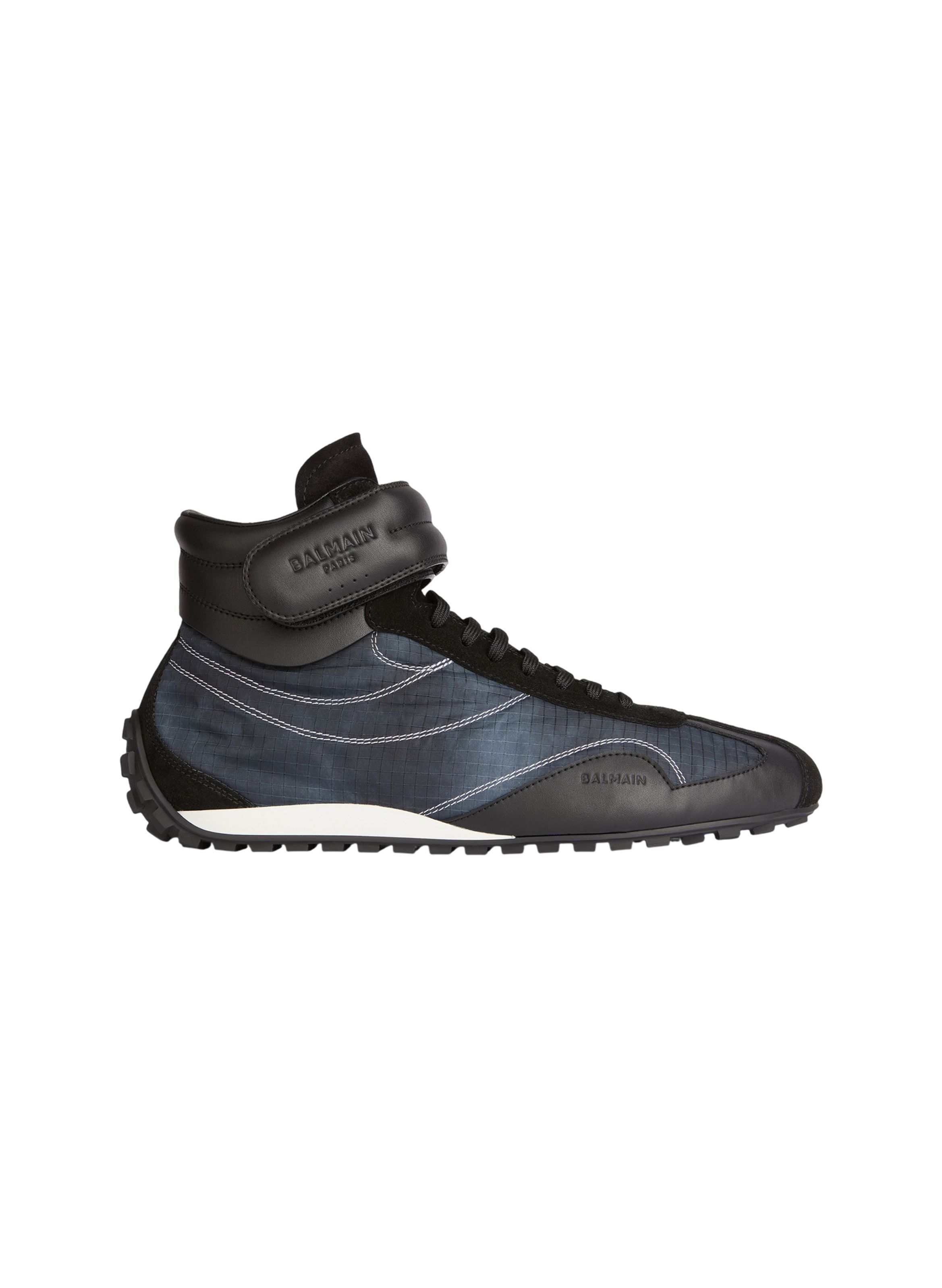 Baskets racing mid-top en nylon et cuir BALMAIN Noir