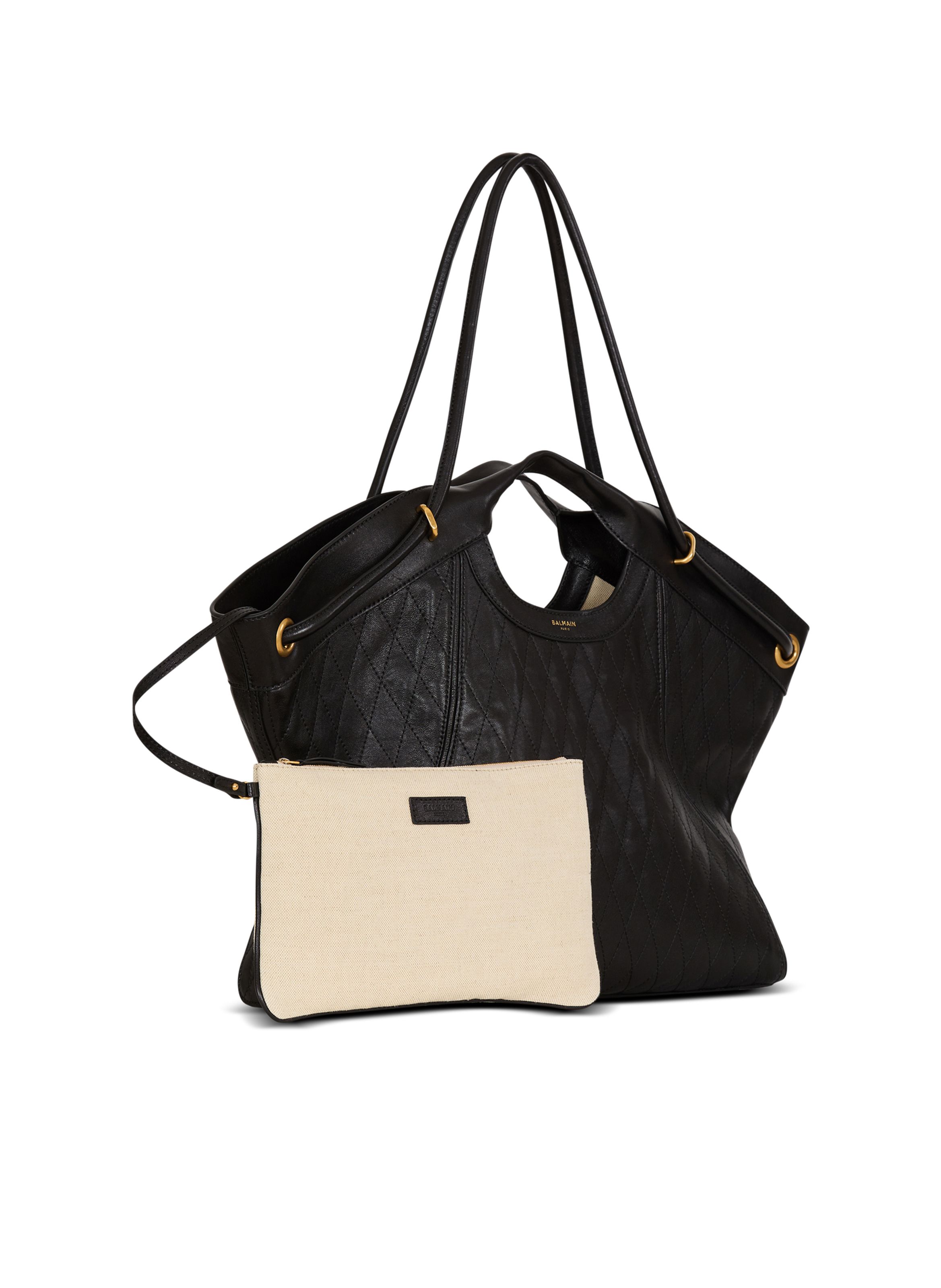 Sac cabas tote large en cuir surpiqué BALMAIN Noir