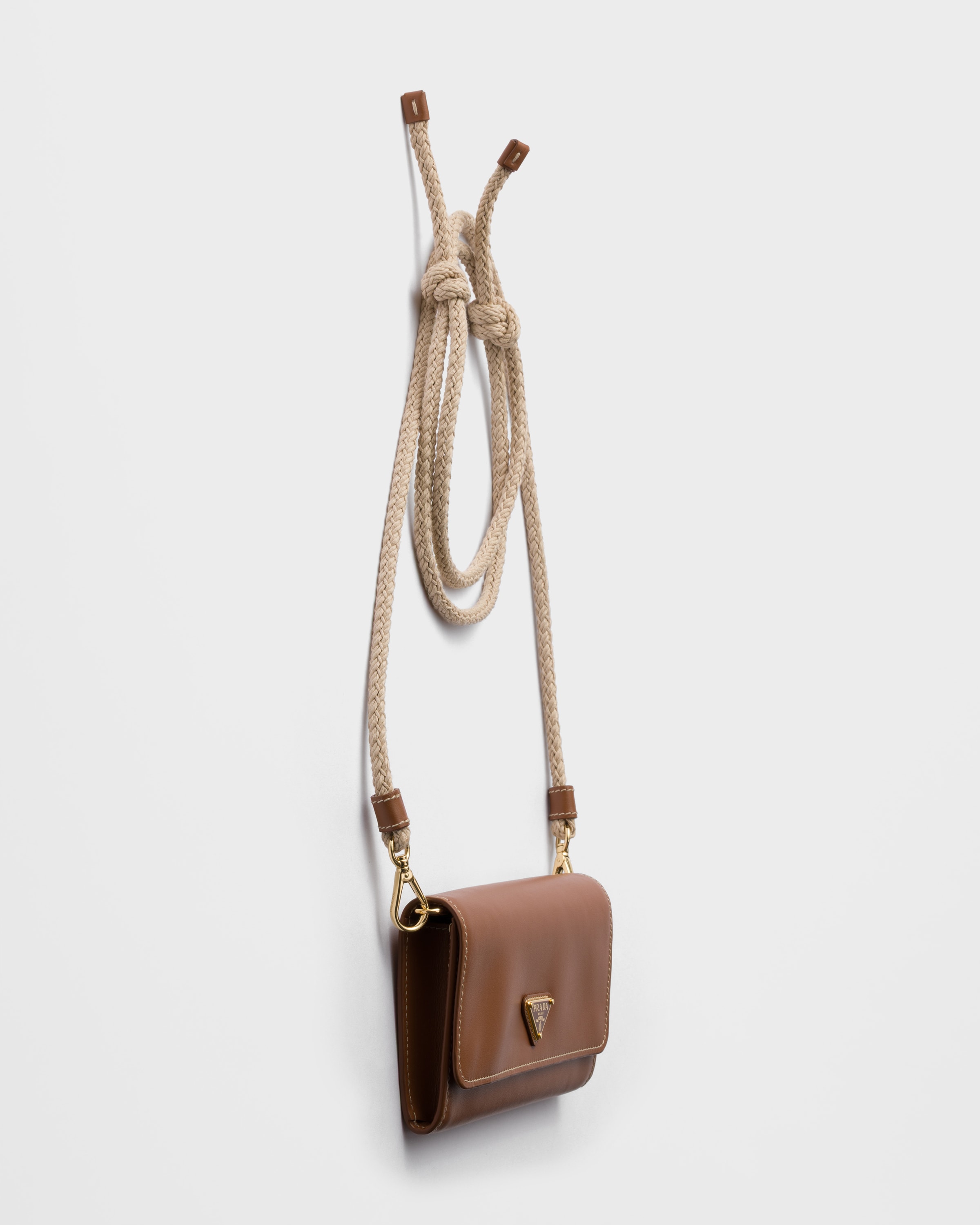 Porte-monnaie en cuir avec bandoulière PRADA Marron