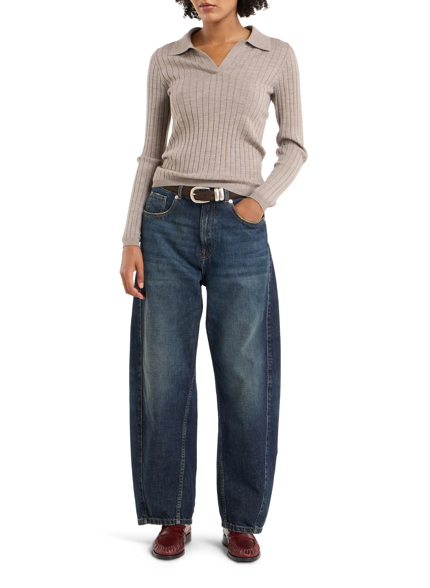 Ribbed wool polo neck sweater SAISON 1865 Grey