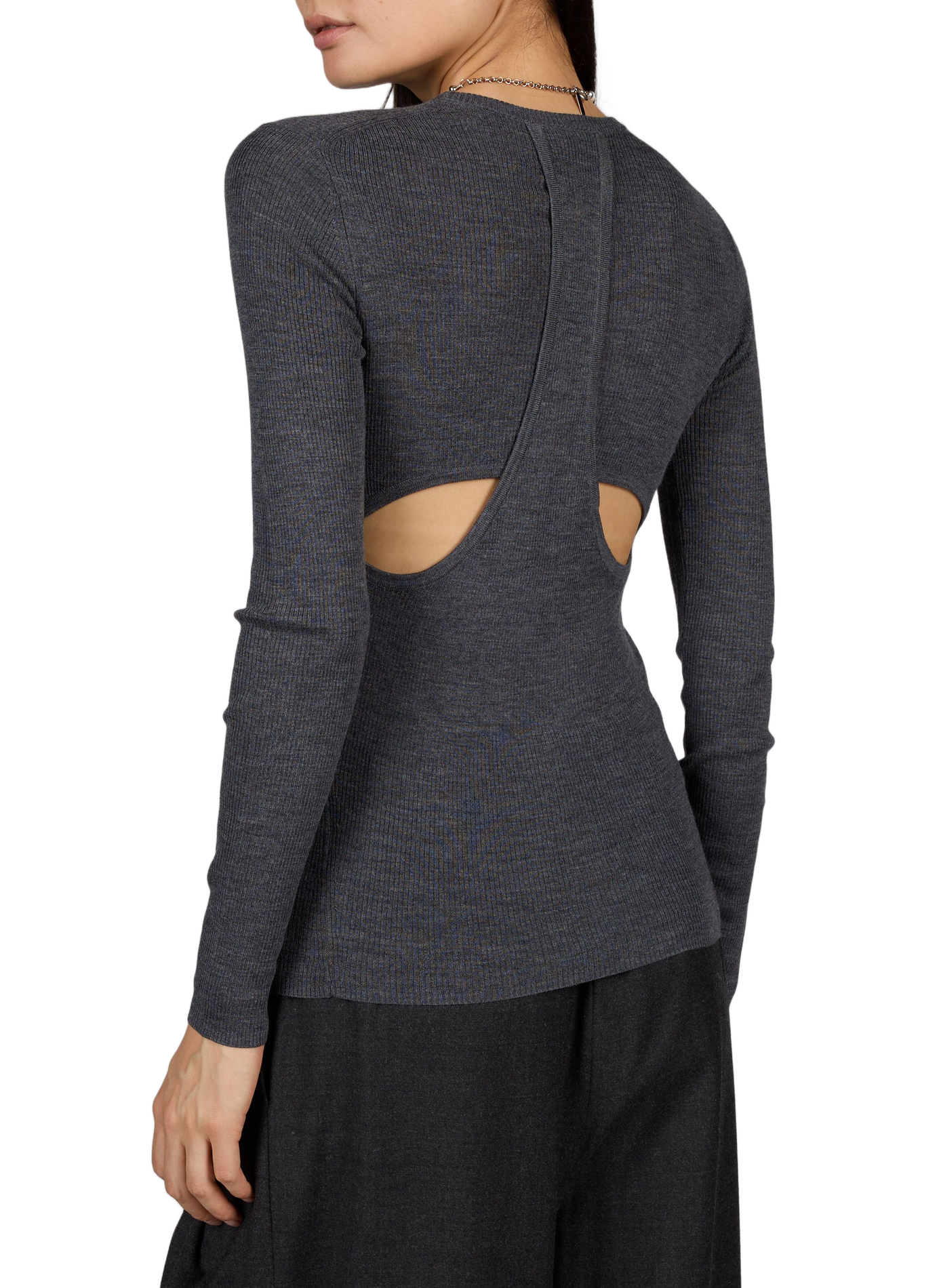 Pull droit col rond découpes dos en laine TIBI Gris