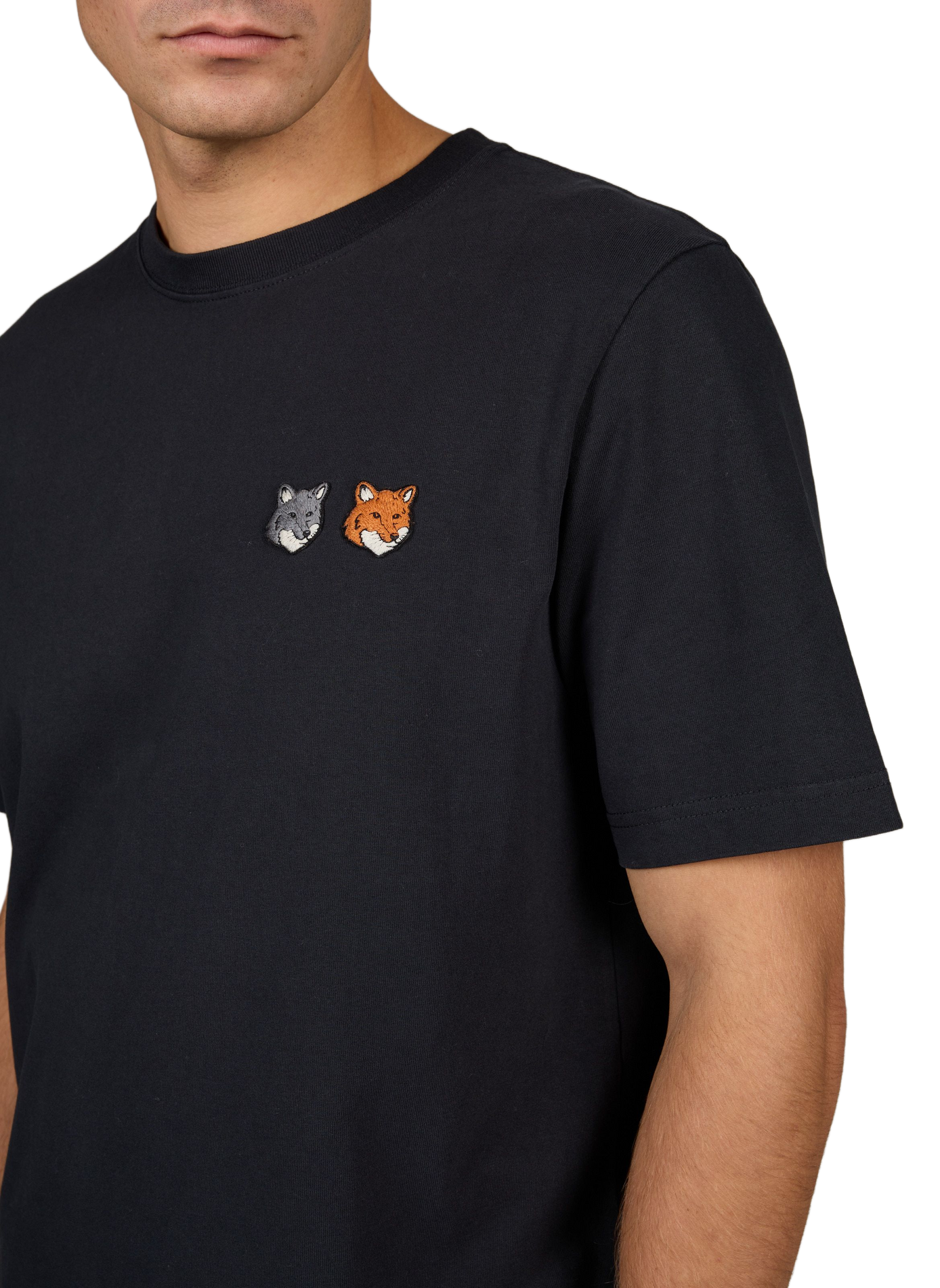 Camiseta recta de cuello redondo con bordado MAISON KITSUNÉ Gris