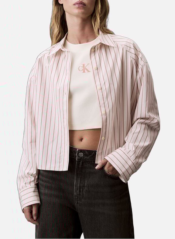 Short and Striped Boxy Shirt Beige by CALVIN KLEIN CALVIN KLEIN Short and Striped Boxy Shirt Beige