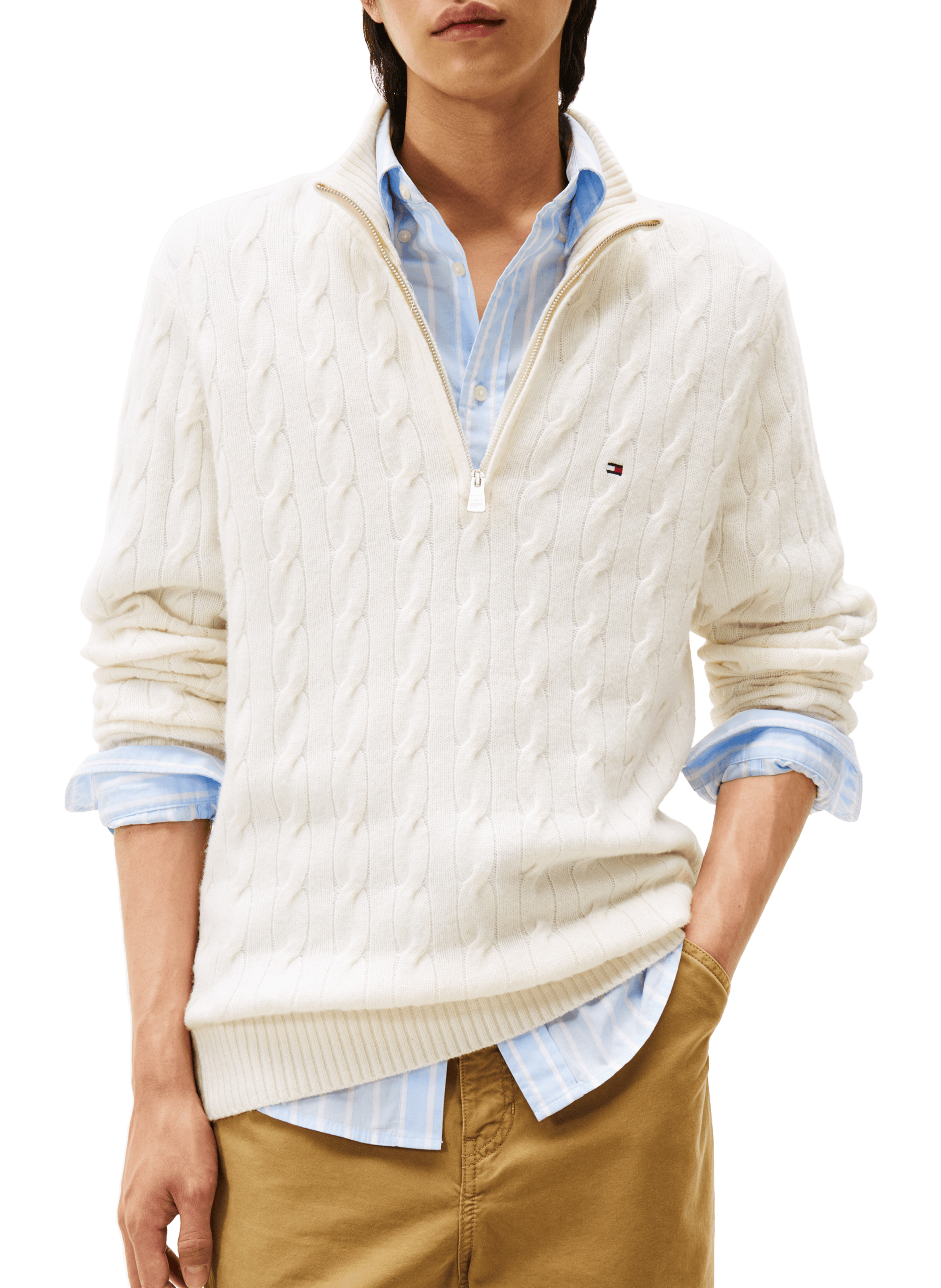 Pull col zippé en laine mélangée Beige by TOMMY HILFIGER TOMMY HILFIGER Pull col zippé en laine mélangée Beige
