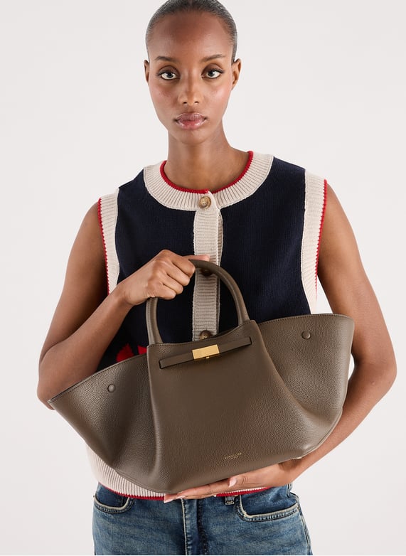 Sac à main en cuir et coton | Noir by DEMELLIER LONDON Sac à main en cuir et coton Noir