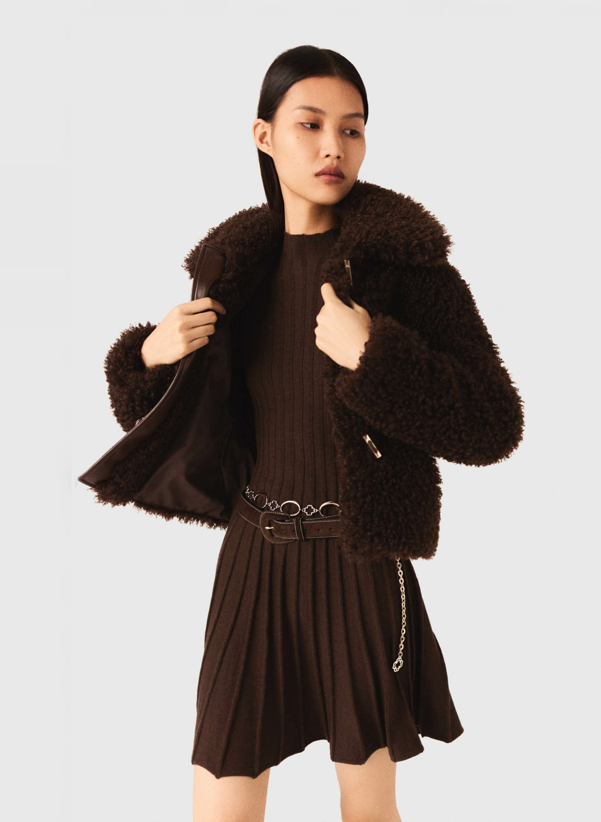 Veste col classique en fausse fourrure MAJE Marron