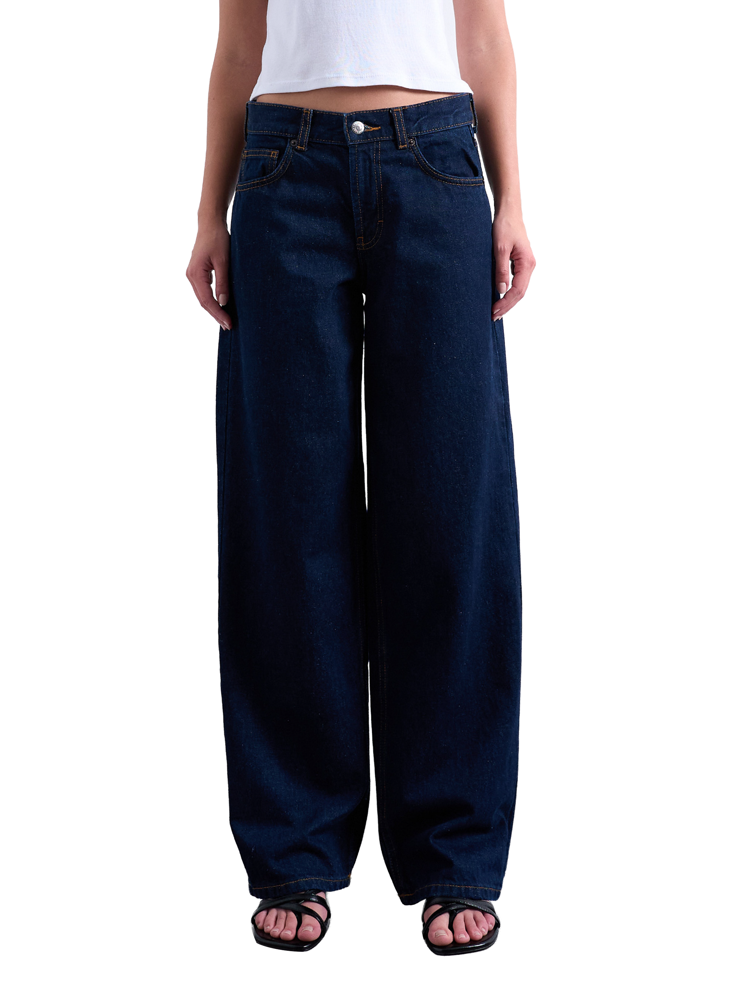 TOPSHOP Jean large en coton Bleu