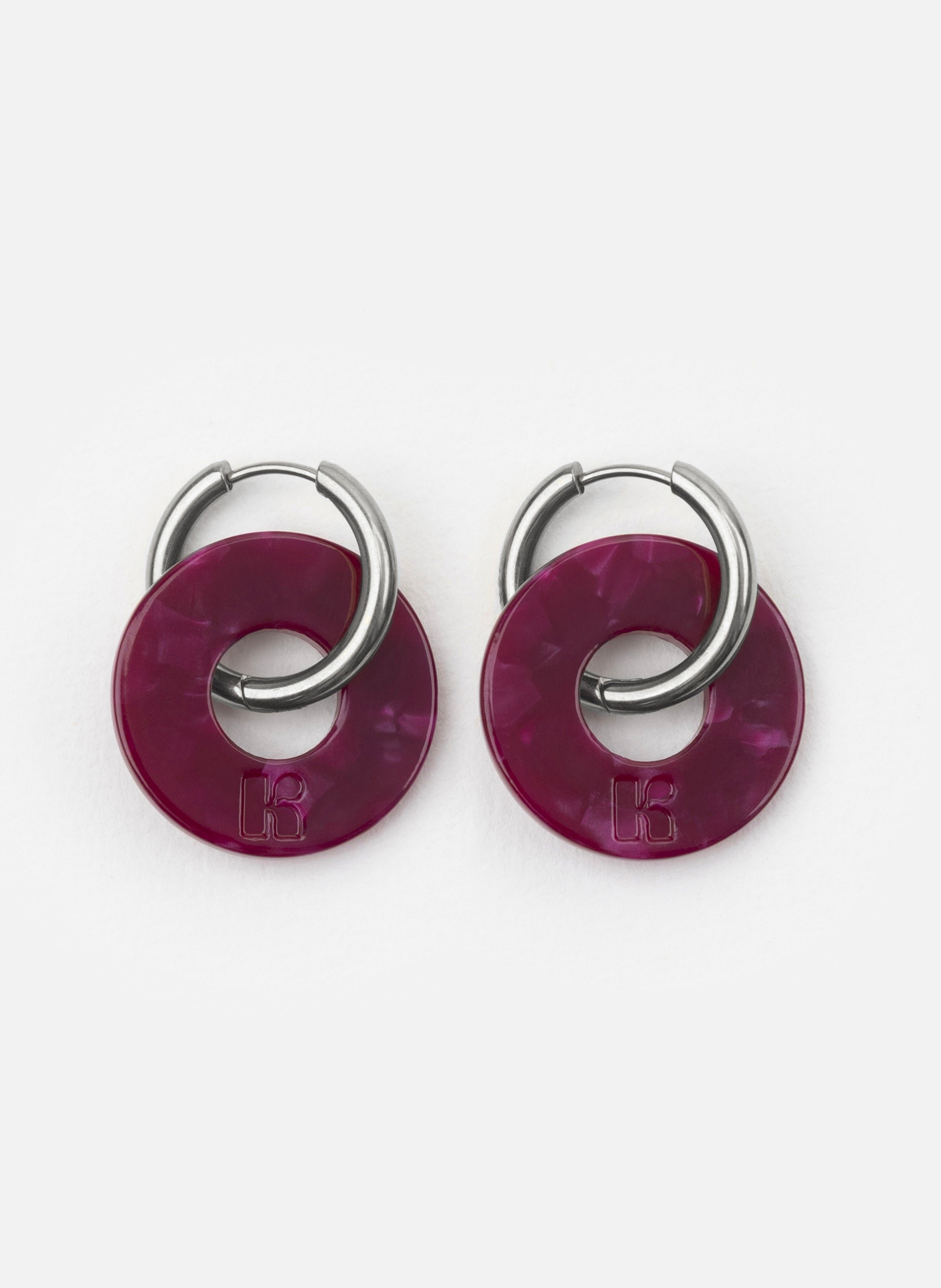 KURAGE GINZA Boucles d'oreilles donuts avec anneaux en acier inoxydable argenté Rouge
