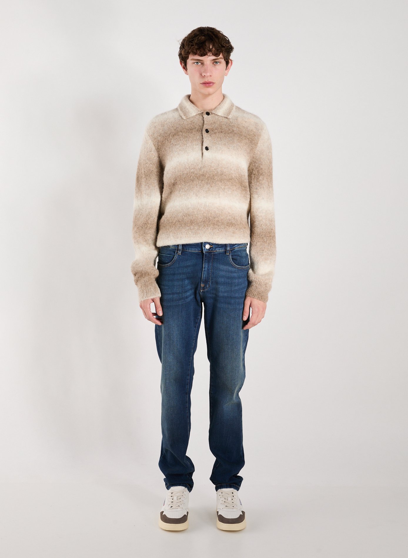 Alfie straight striped sweater in blended alpaca wool NN.07 Beige