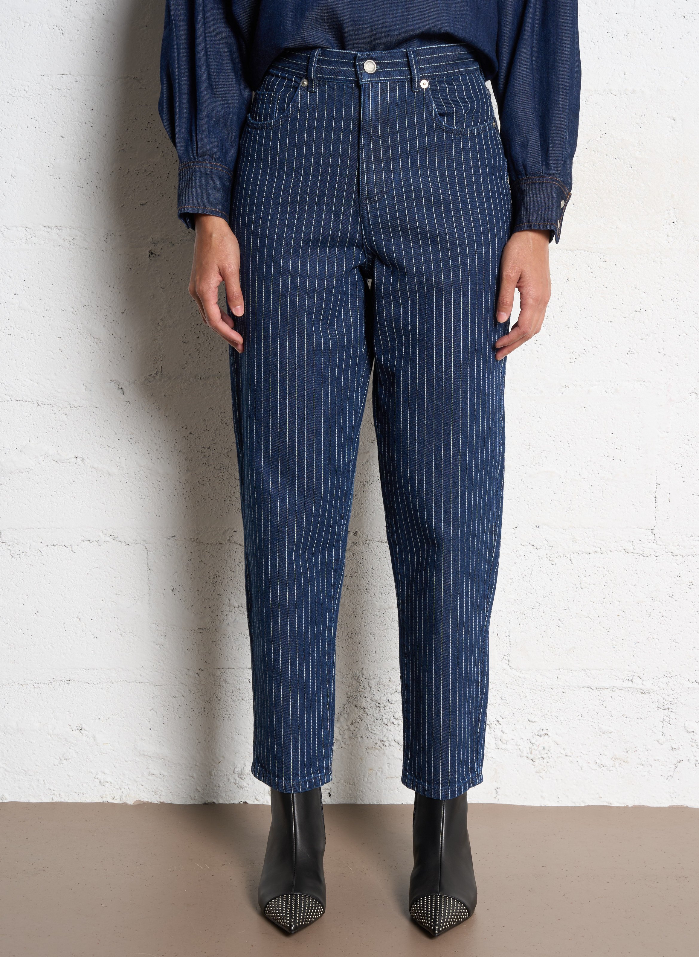 Jean droit à rayures ella IKKS Blanc