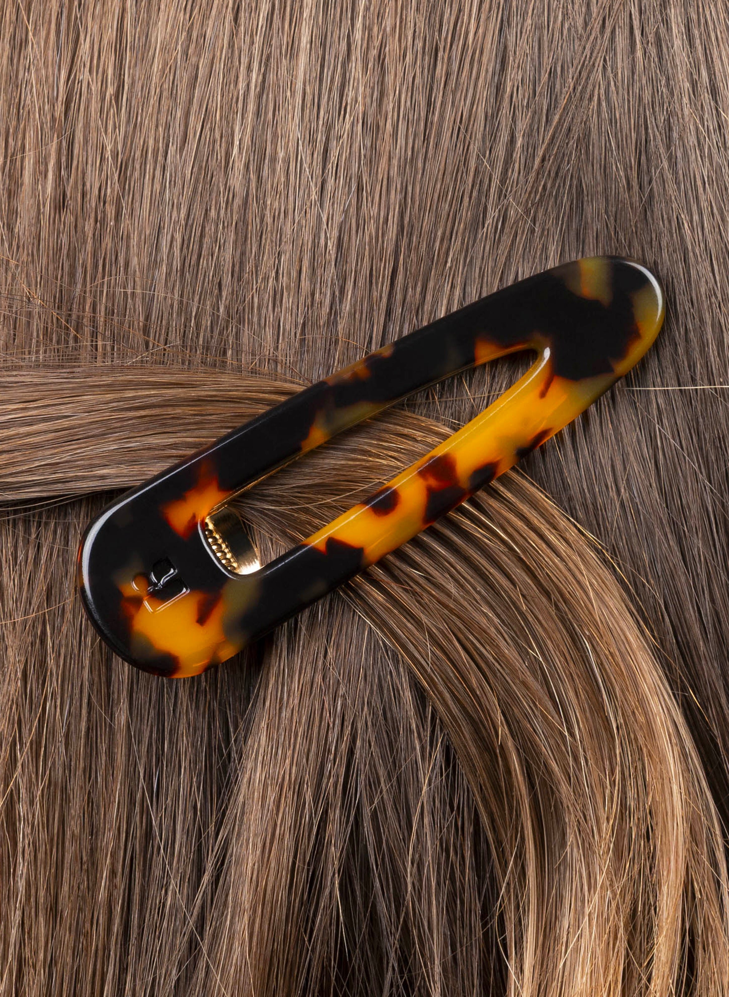 Barrette à cheveux triangle en acétate de cellulose et acier inoxydable KURAGE GINZA Marron