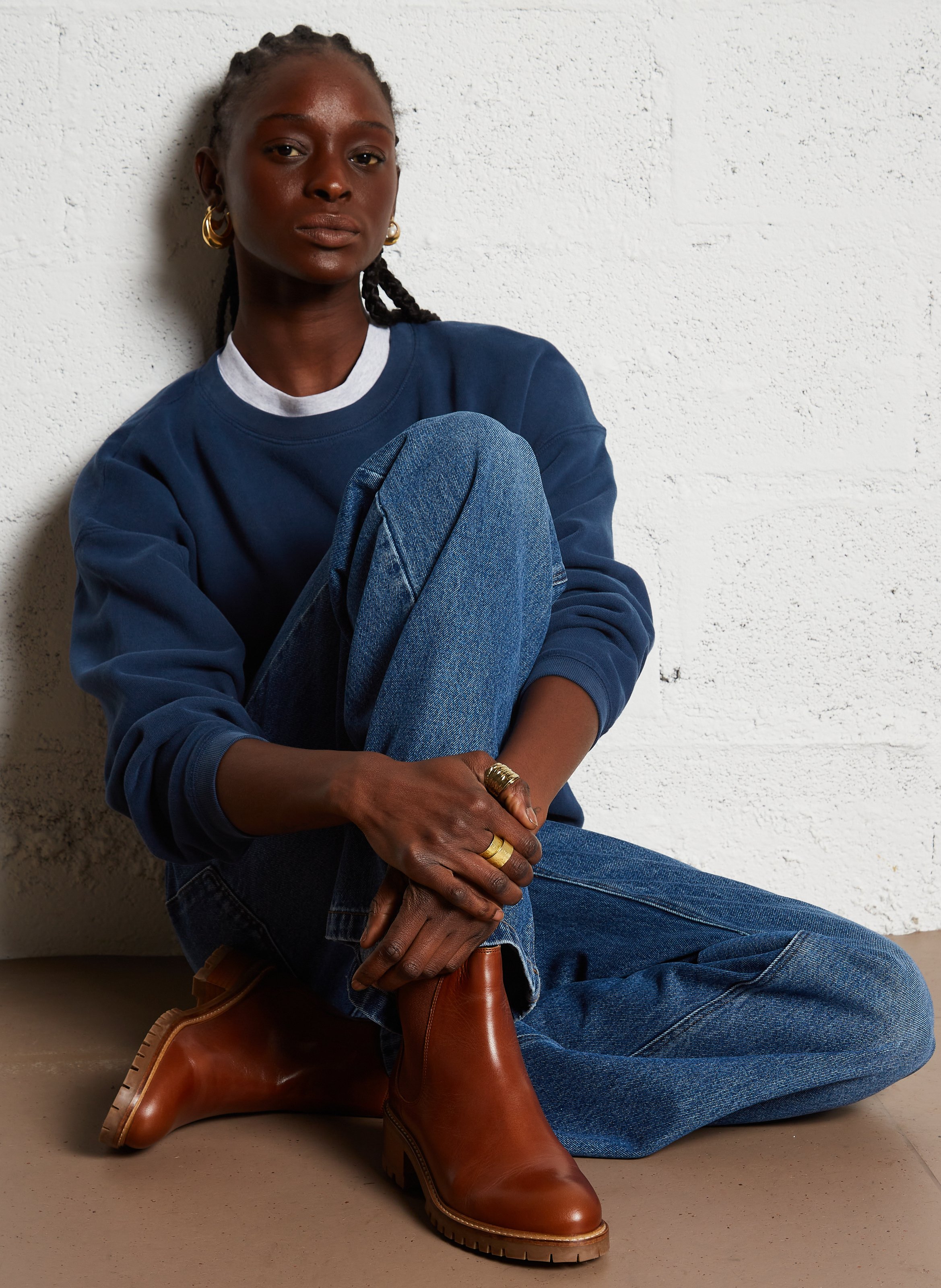 Sweat court col rond en coton mélangé izubird AMERICAN VINTAGE Bleu