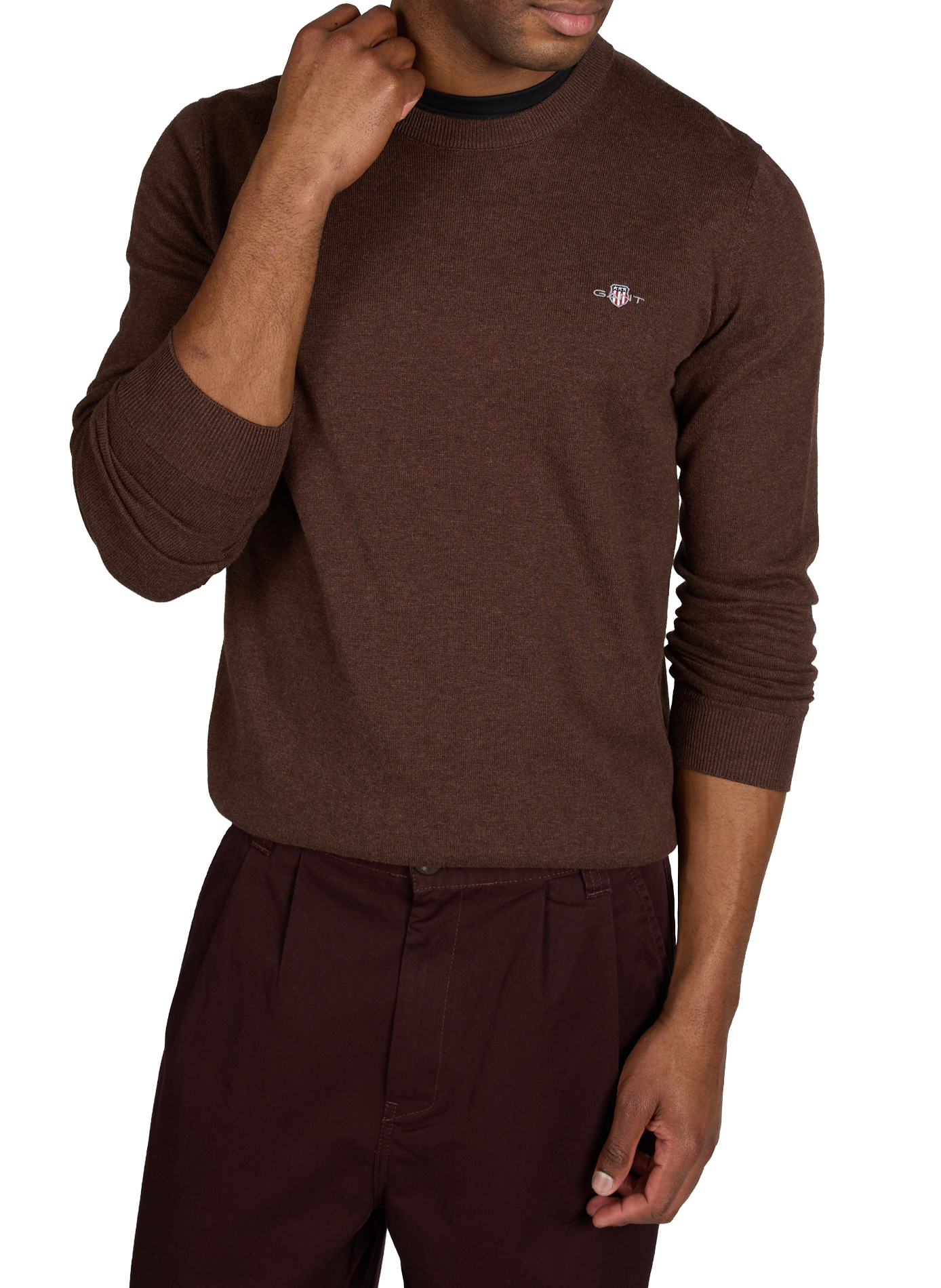 Pull col rond en coton GANT Marron