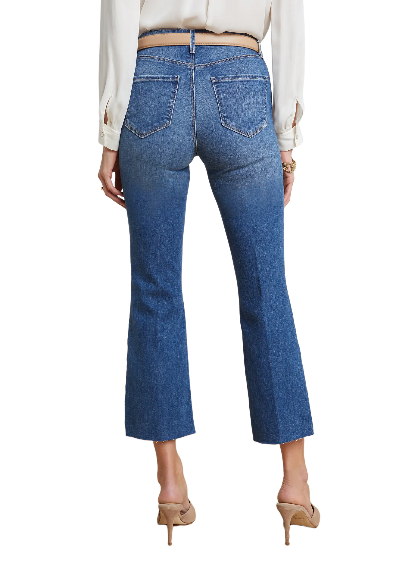 Jean flare court en coton mélangé L'AGENCE Bleu