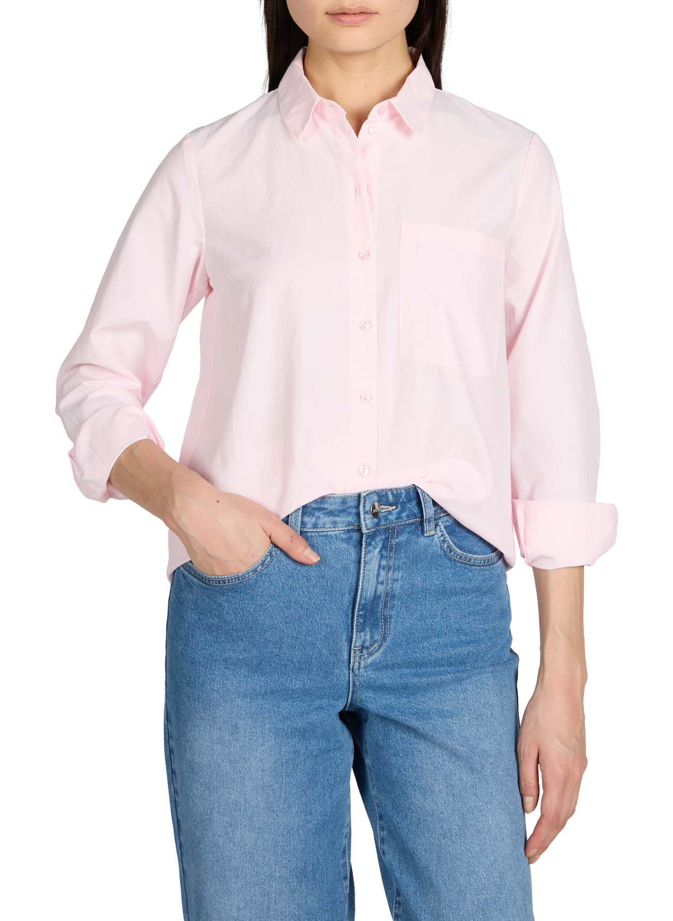 Striped straight shirt in blended cotton VILA Pink
