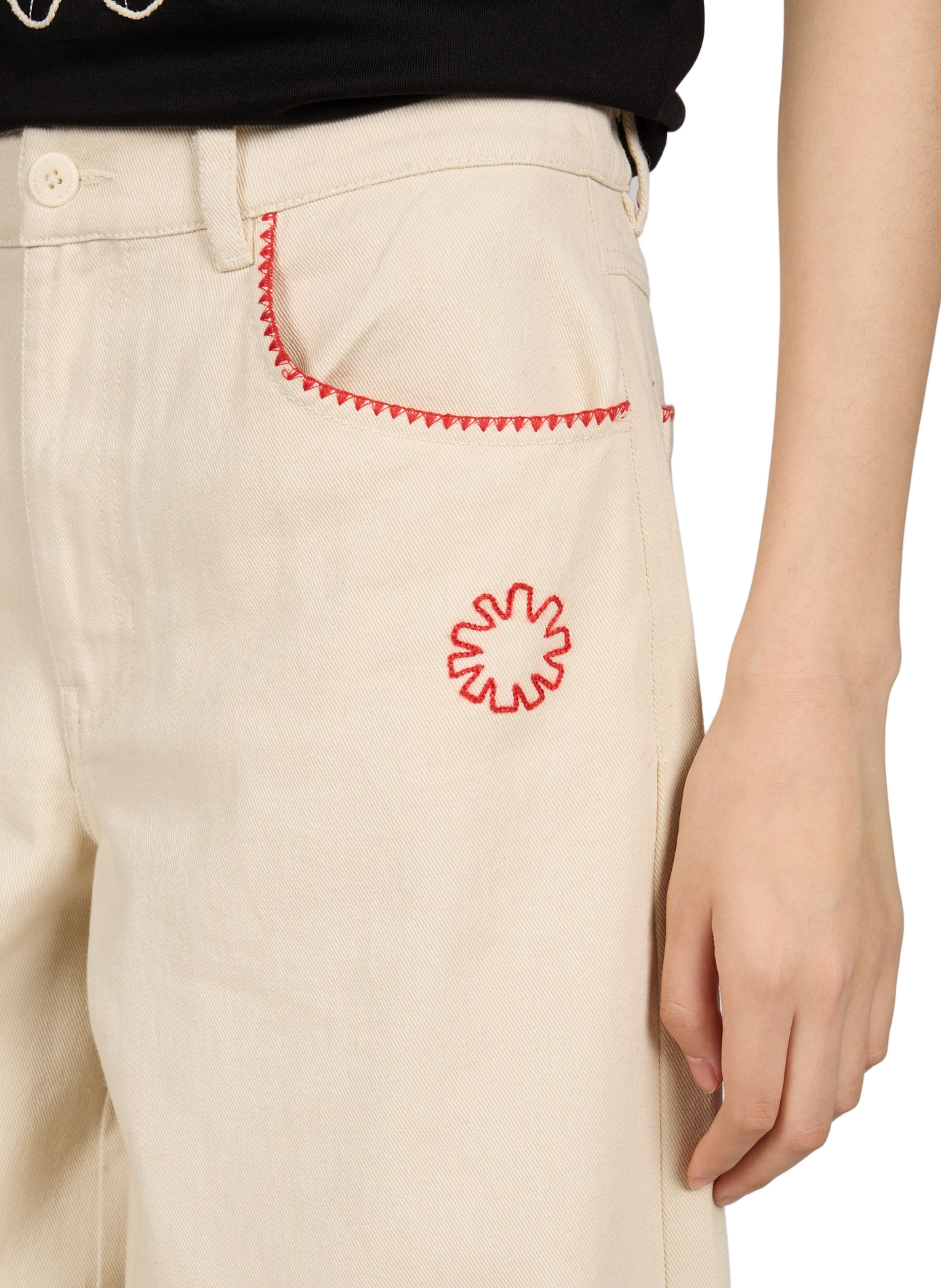 Pantalon large avec broderie en coton  THINKING MU Blanc