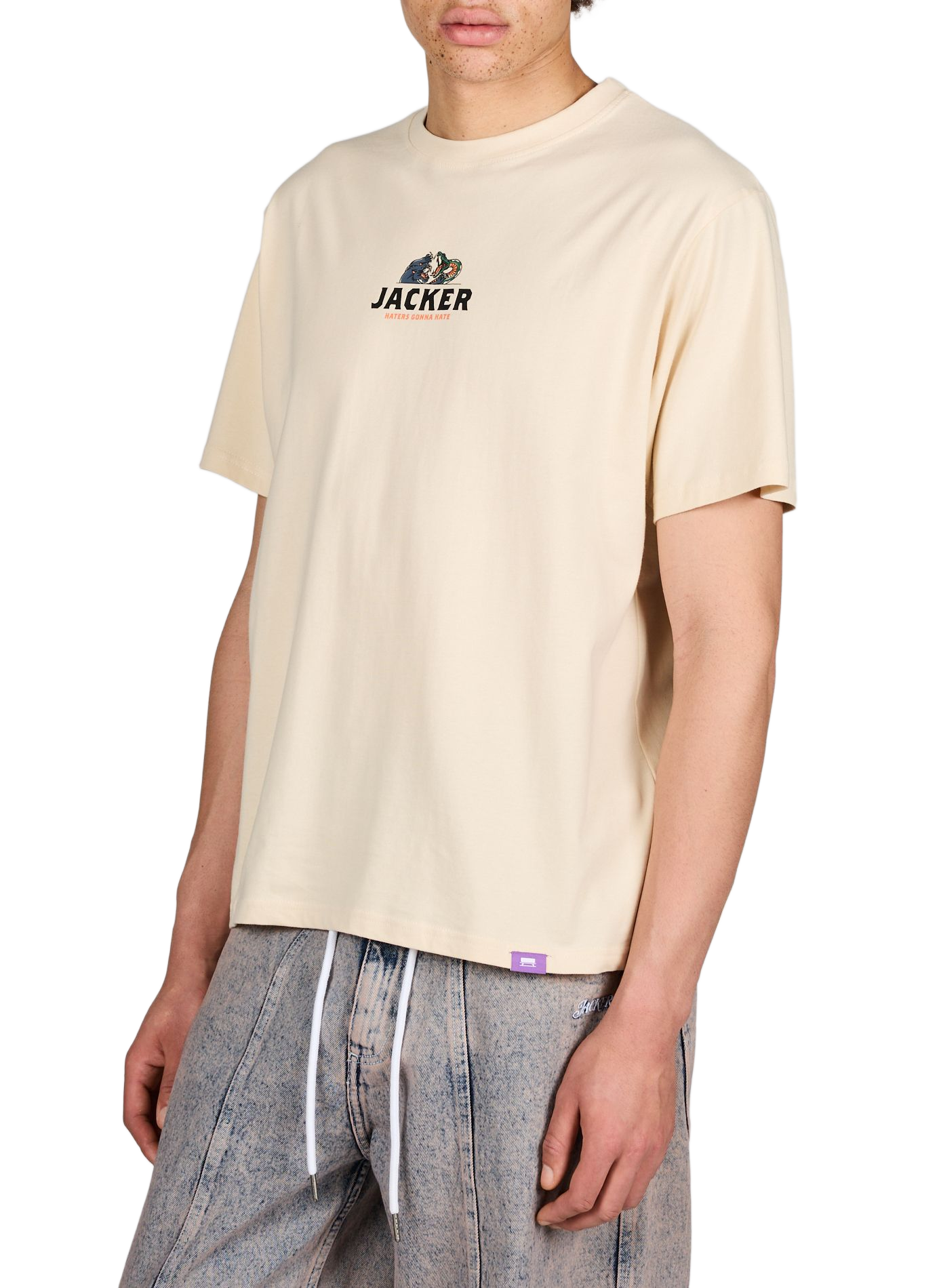 Biker-style cotton t-shirt JACKER. Beige