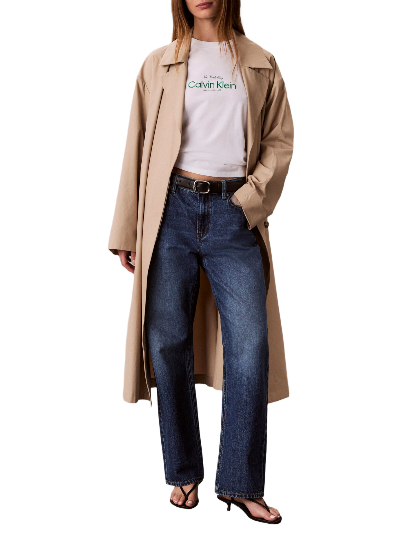T-shirt brodé à col rond en coton CALVIN KLEIN Blanc