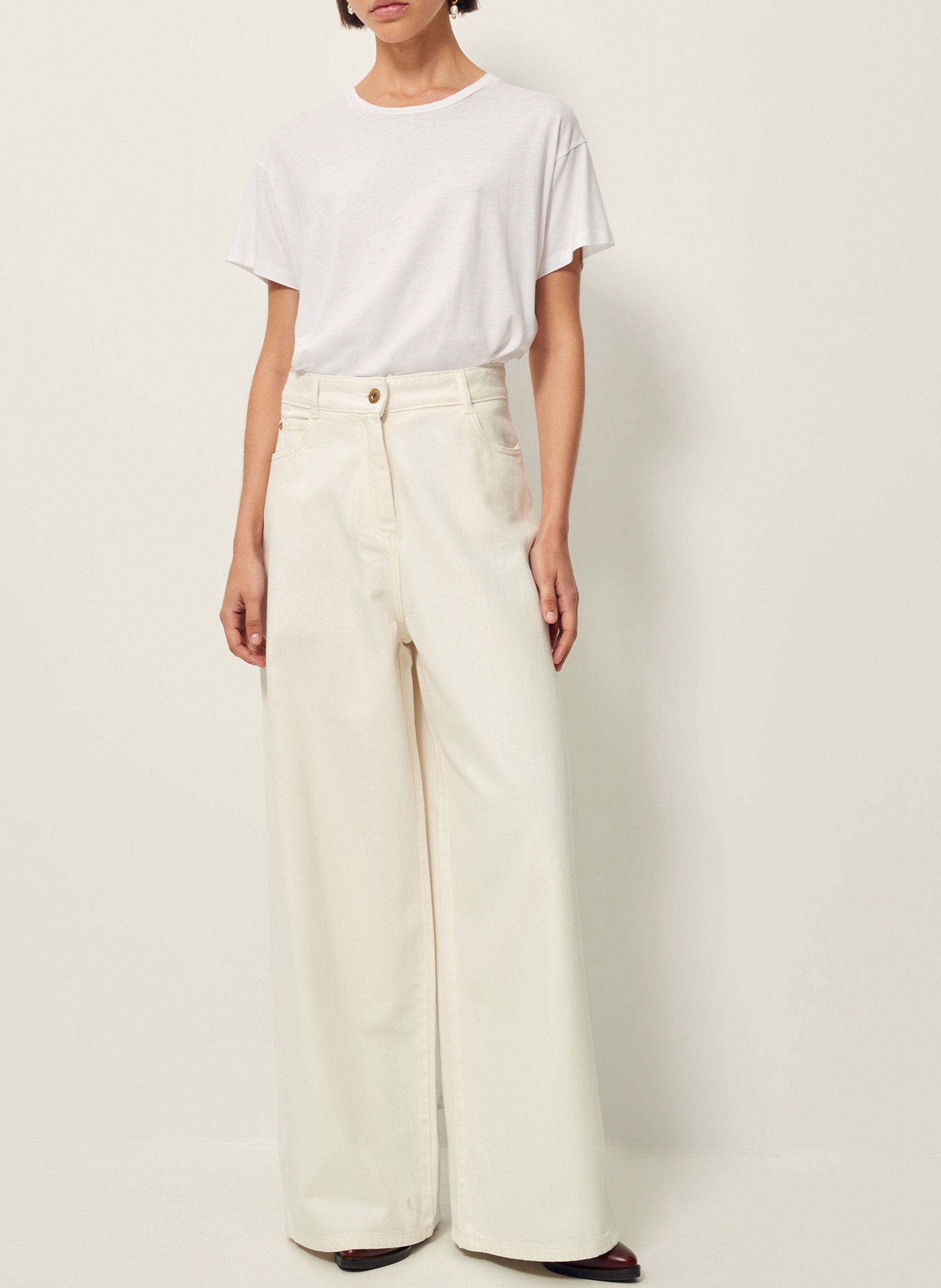 Jean large taille haute en coton dalt SESSUN Blanc
