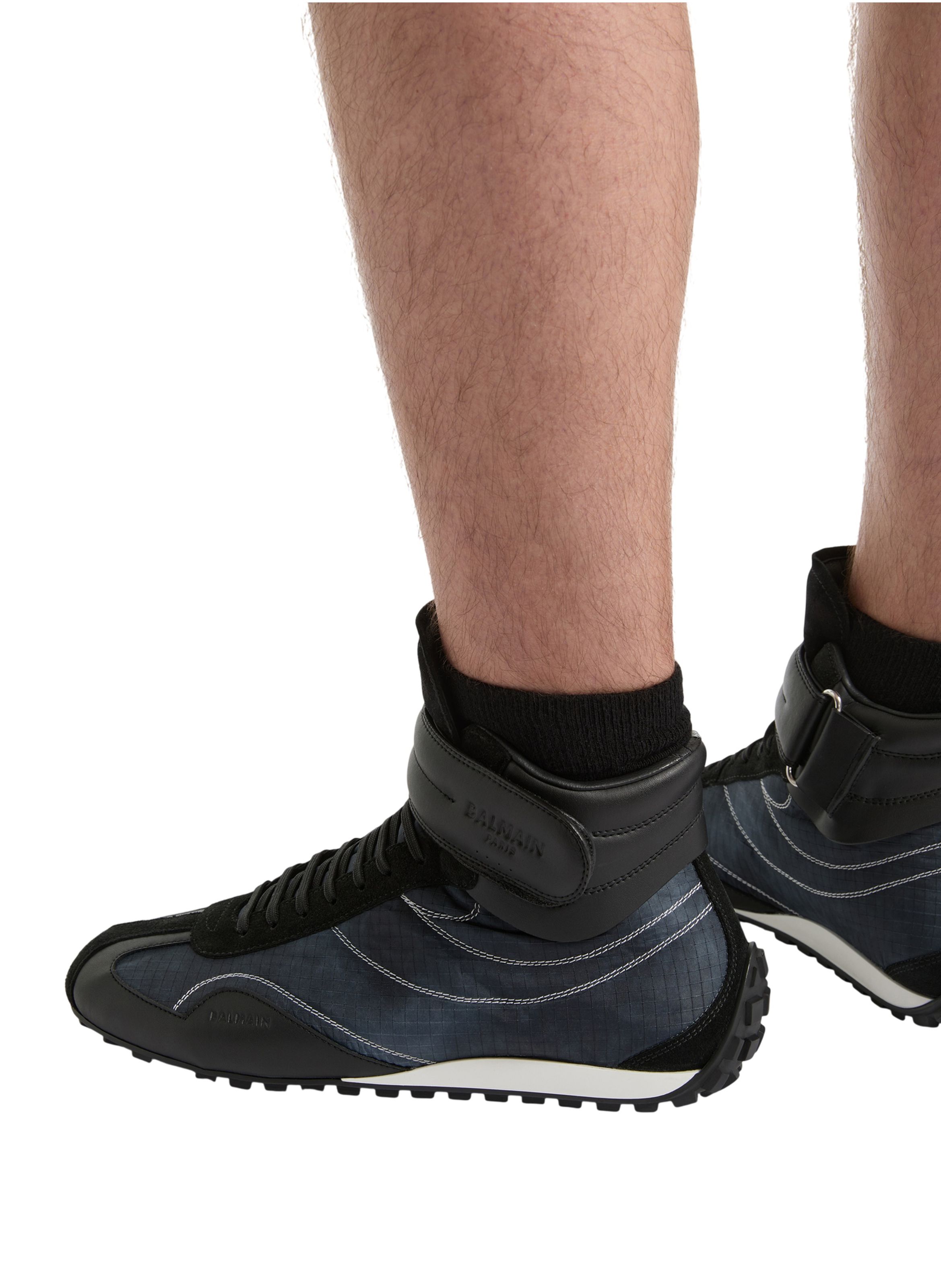 Baskets racing mid-top en nylon et cuir BALMAIN Noir