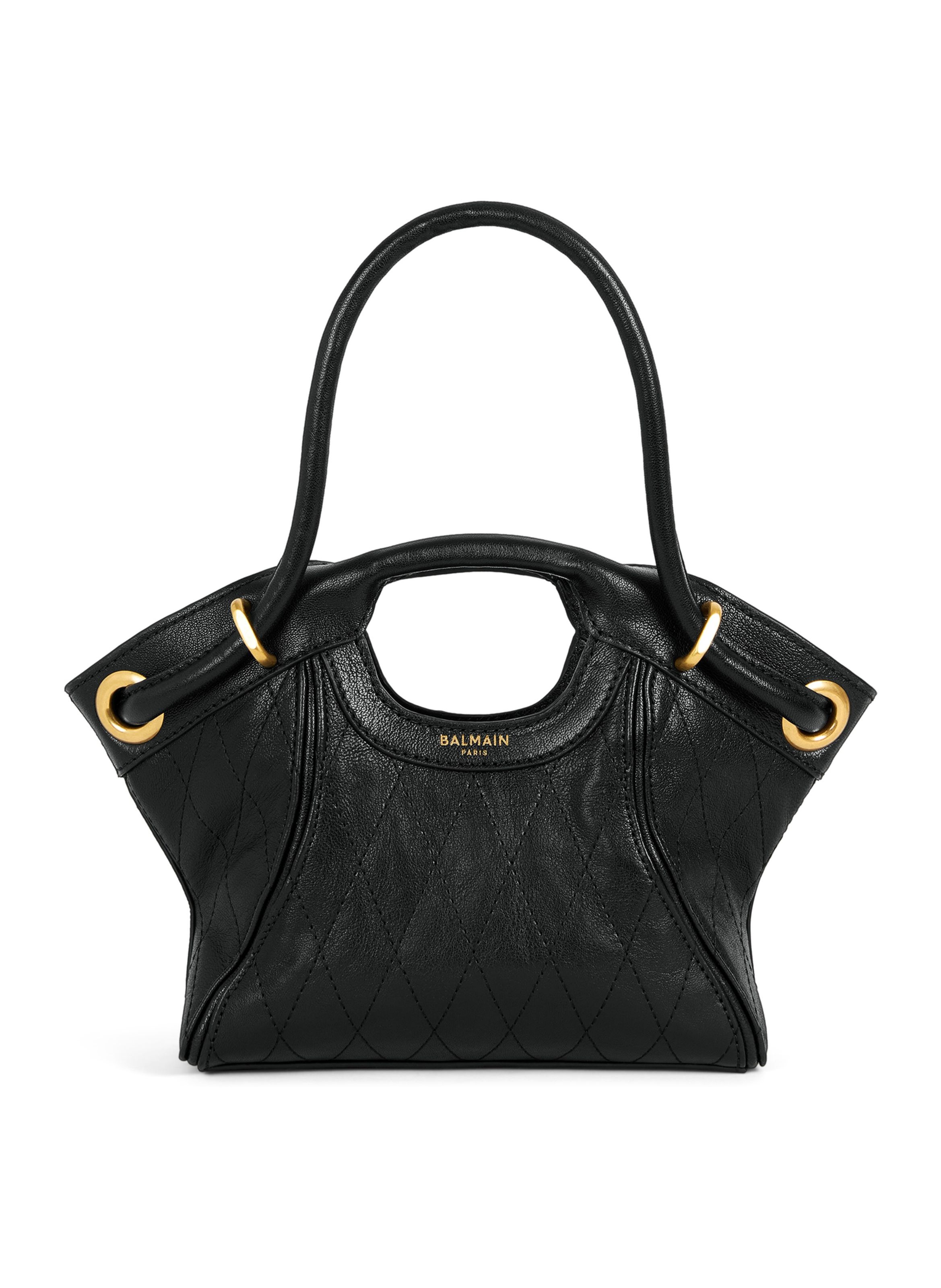 Sac cabas tote small cuir lisse surpiqué BALMAIN Noir