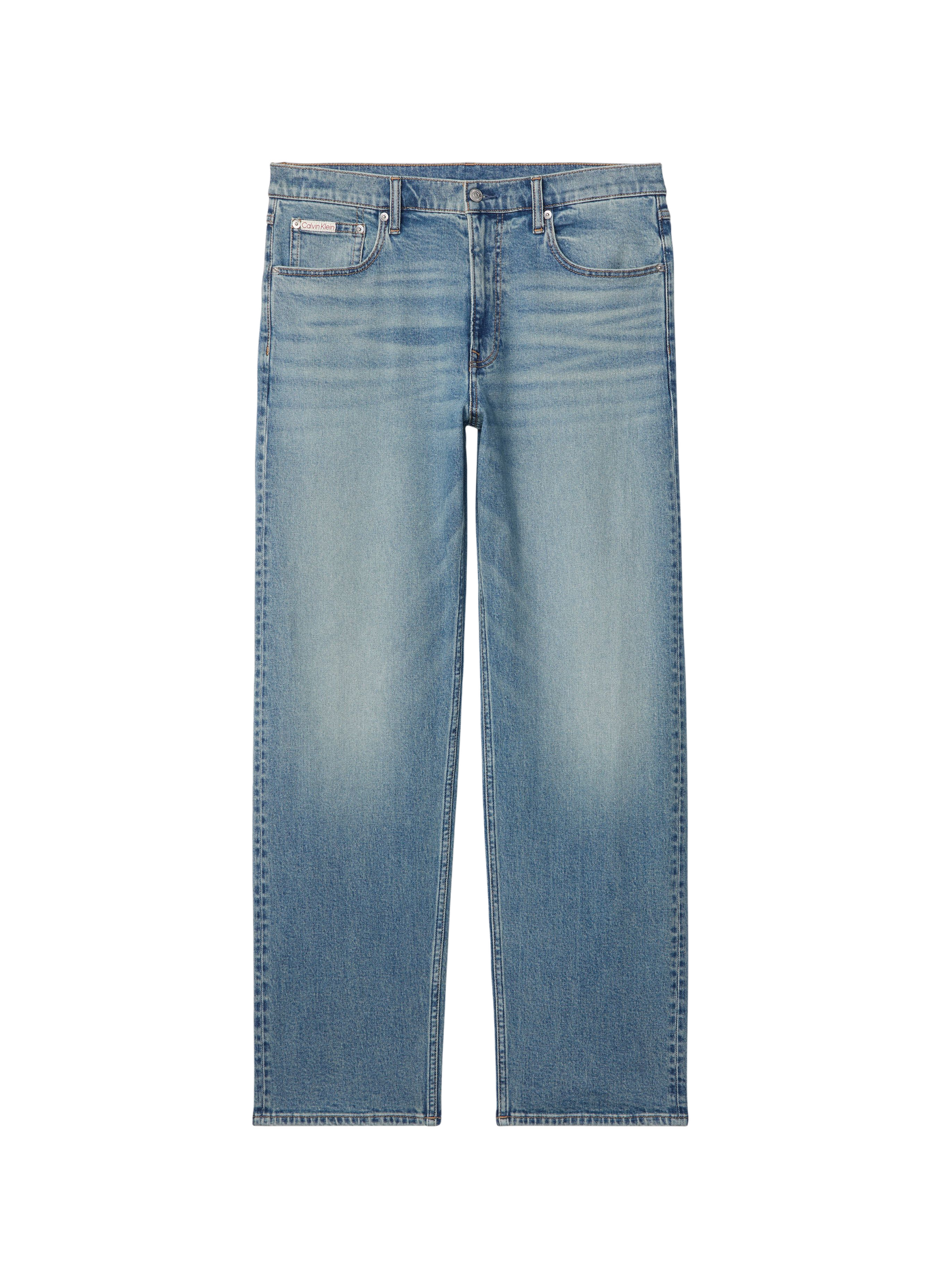 Jean droit délavé en coton CALVIN KLEIN Bleu