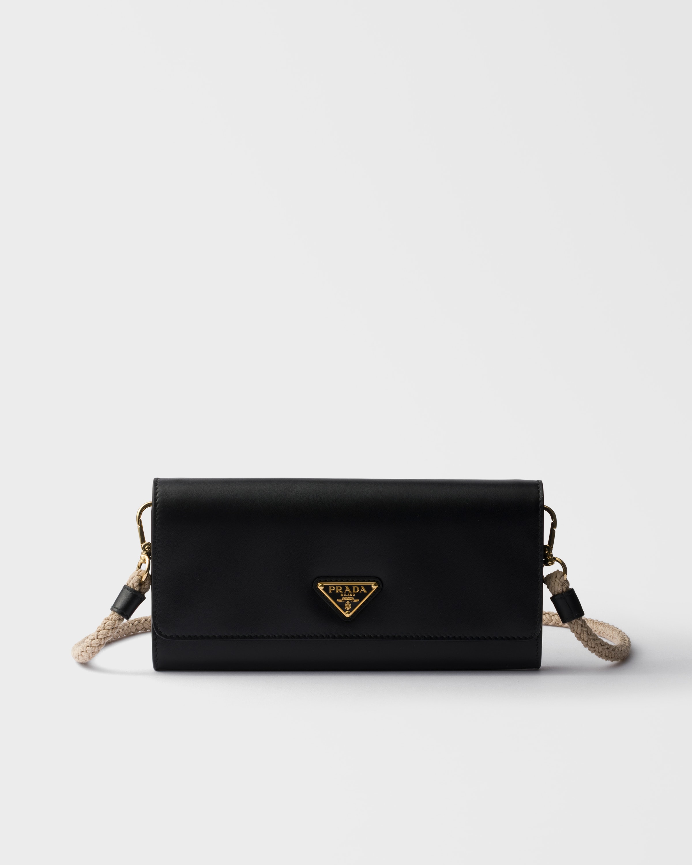 Porte-monnaie en cuir avec bandoulière PRADA Noir