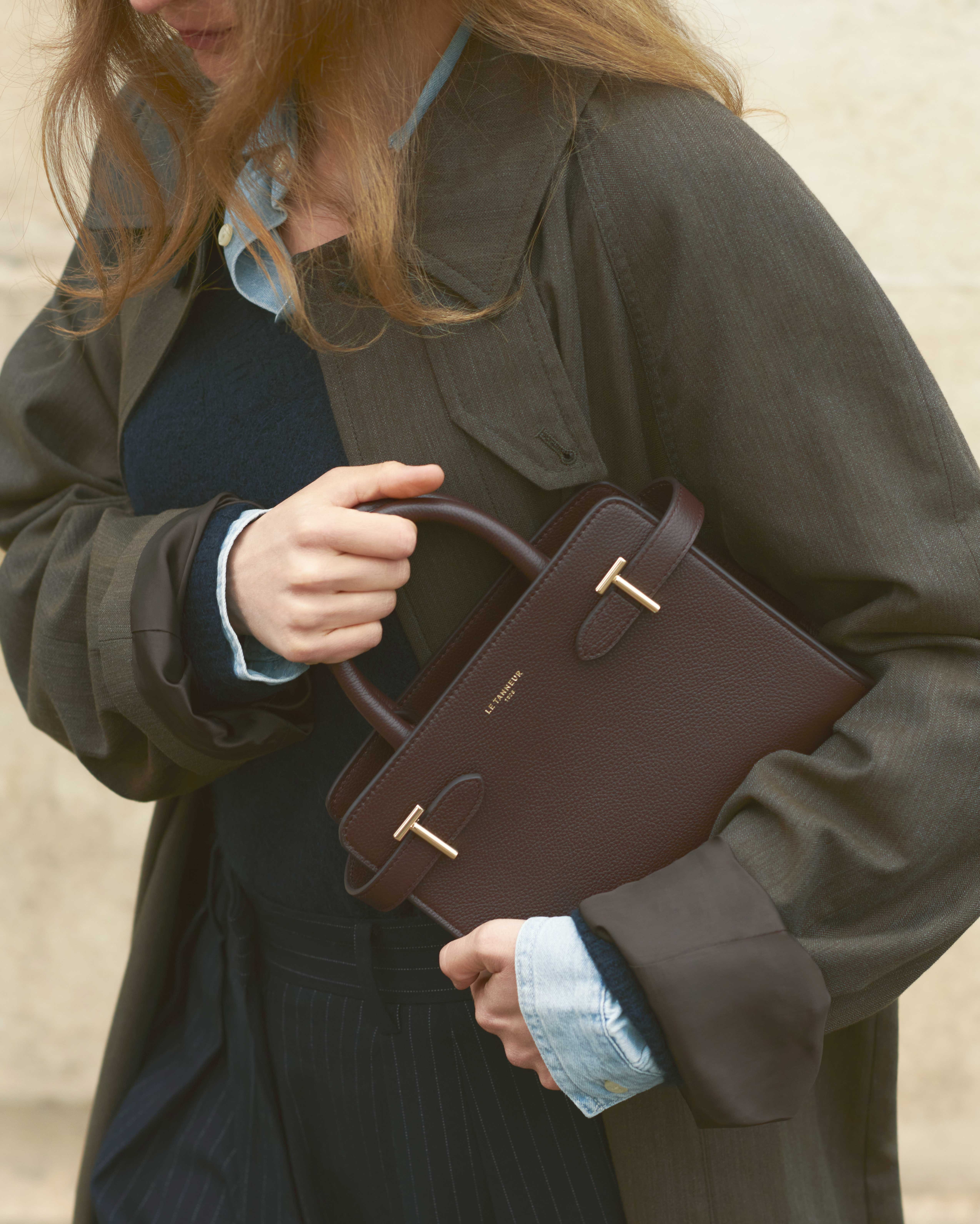 Petit sac à main emilie en cuir grainé LE TANNEUR Marron
