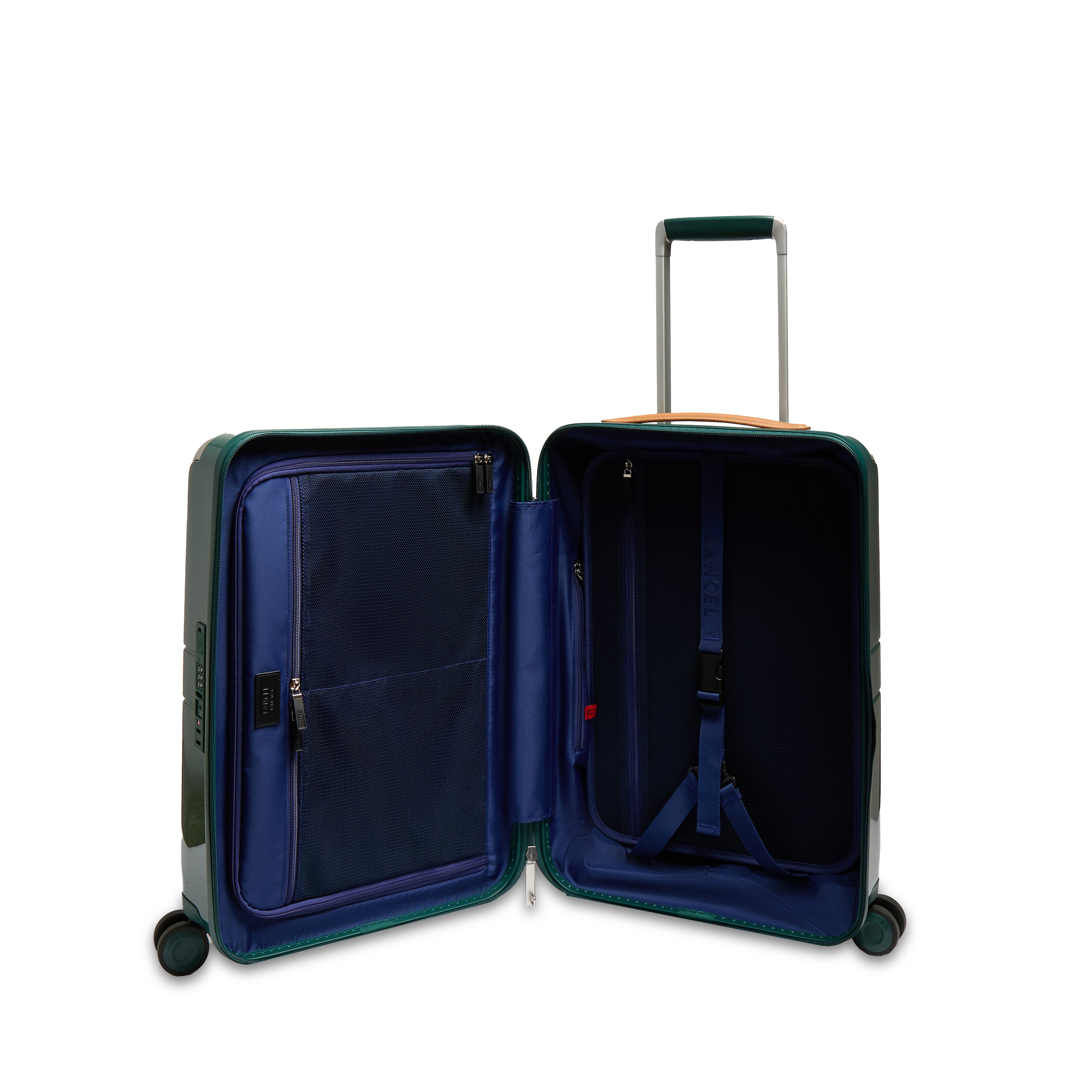 Handbagage met 4 wielen, uitbreidbare rits, met het Lancel-embleem van polycarbonaat en leer. LANCEL Groen