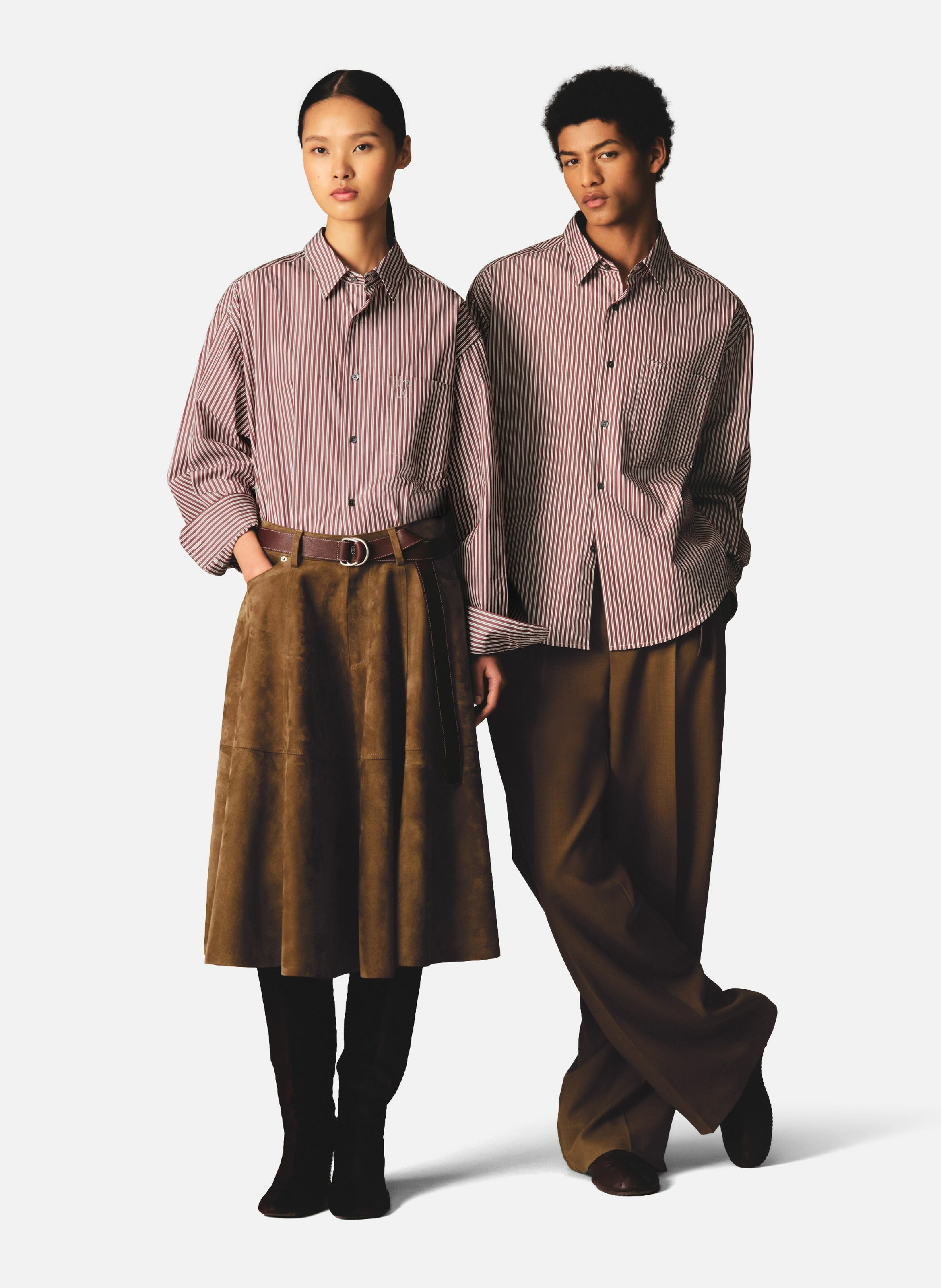 Chemise boxy rayée ami de coeur  en coton unisexe AMI PARIS Rouge