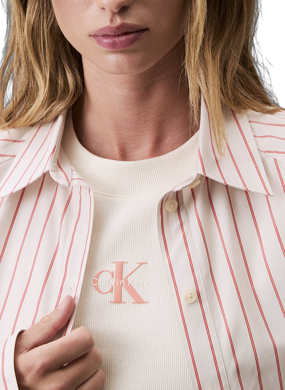 Short and Striped Boxy Shirt CALVIN KLEIN Beige