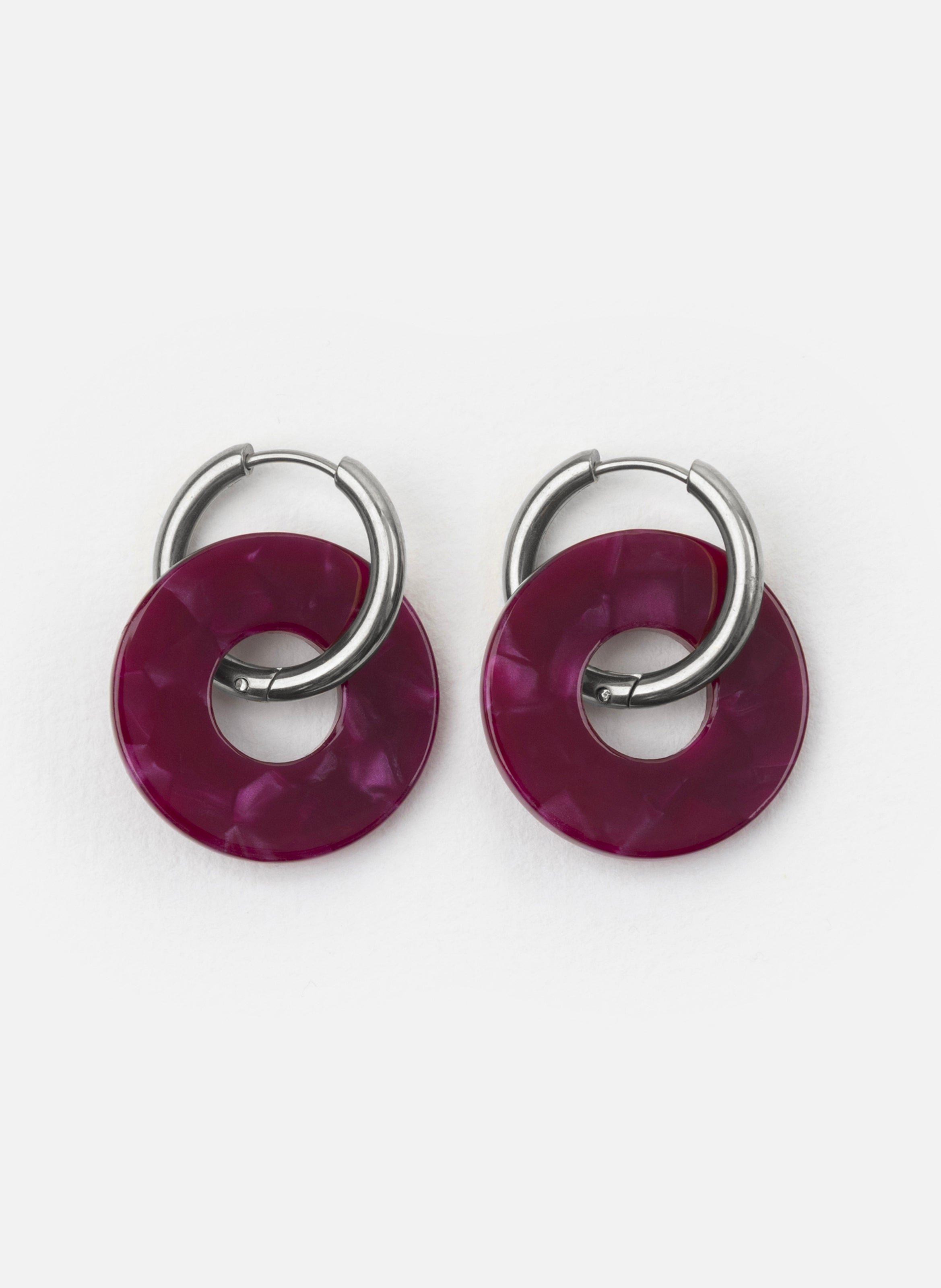 Boucles d'oreilles donuts avec anneaux en acier inoxydable argenté KURAGE GINZA Rouge