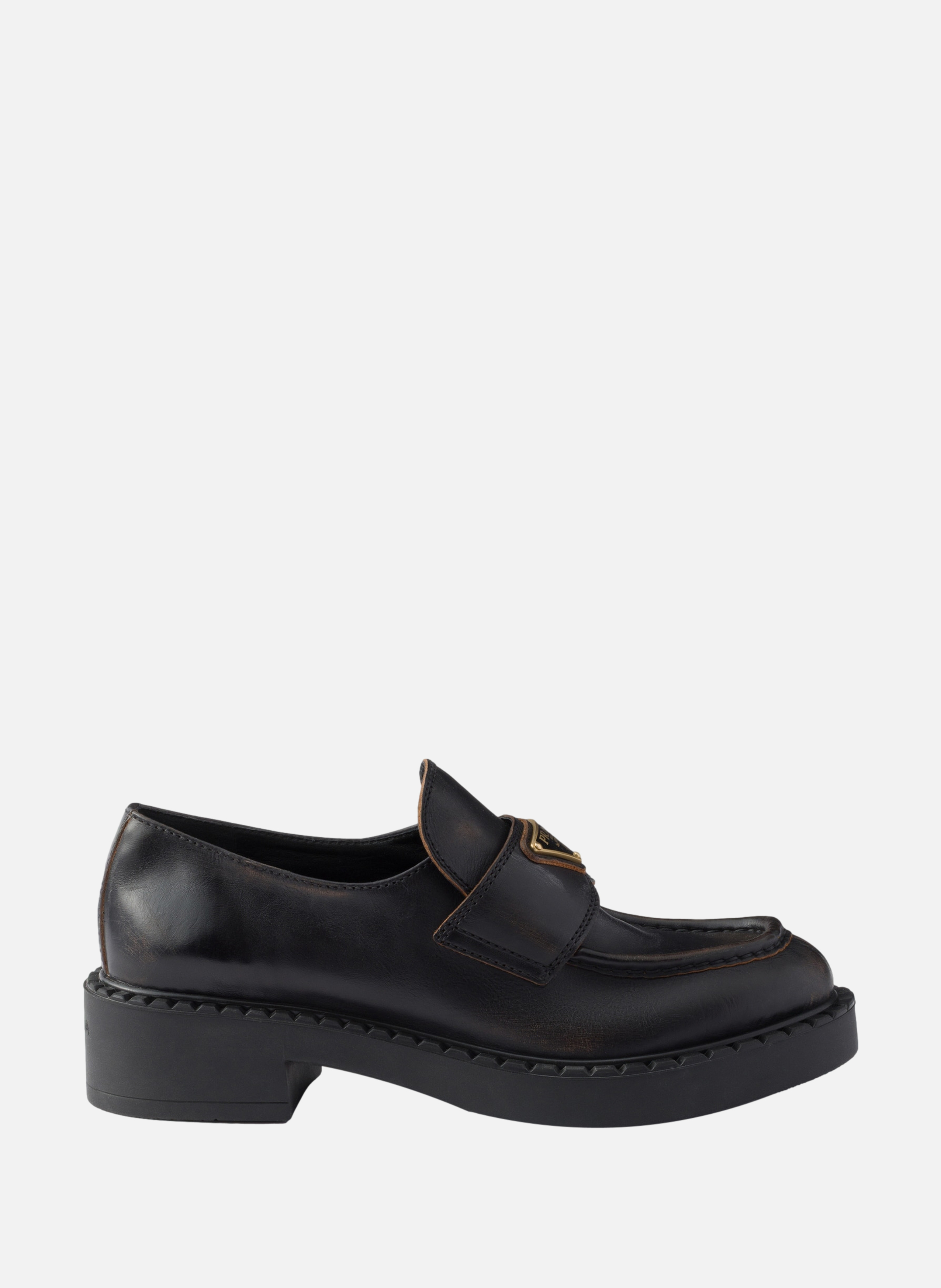 Mocassins en cuir chocolat vieilli PRADA Noir