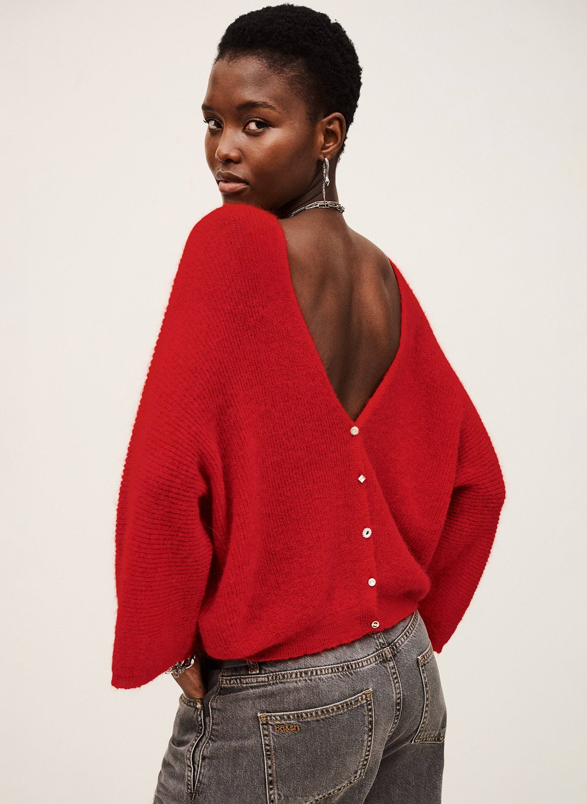 Pull droit col rond en maille isaac BA&SH Rouge