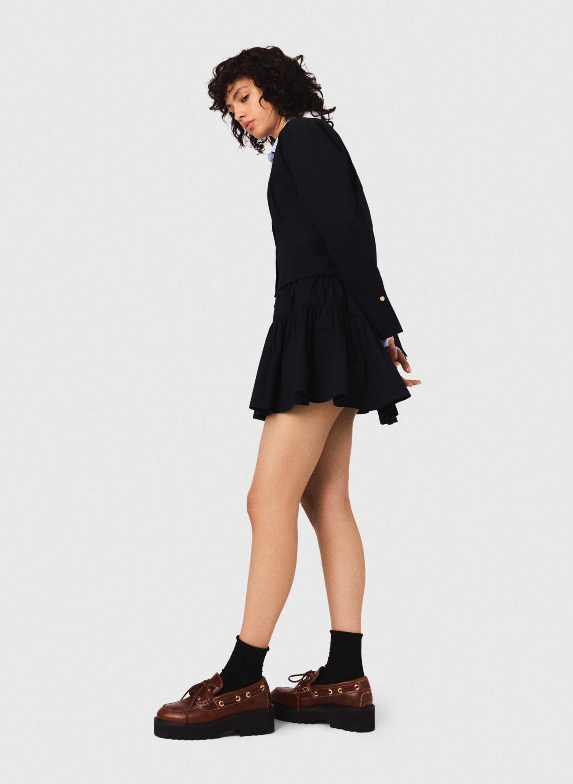 Jupe courte évasée en coton mélangé MAJE Bleu