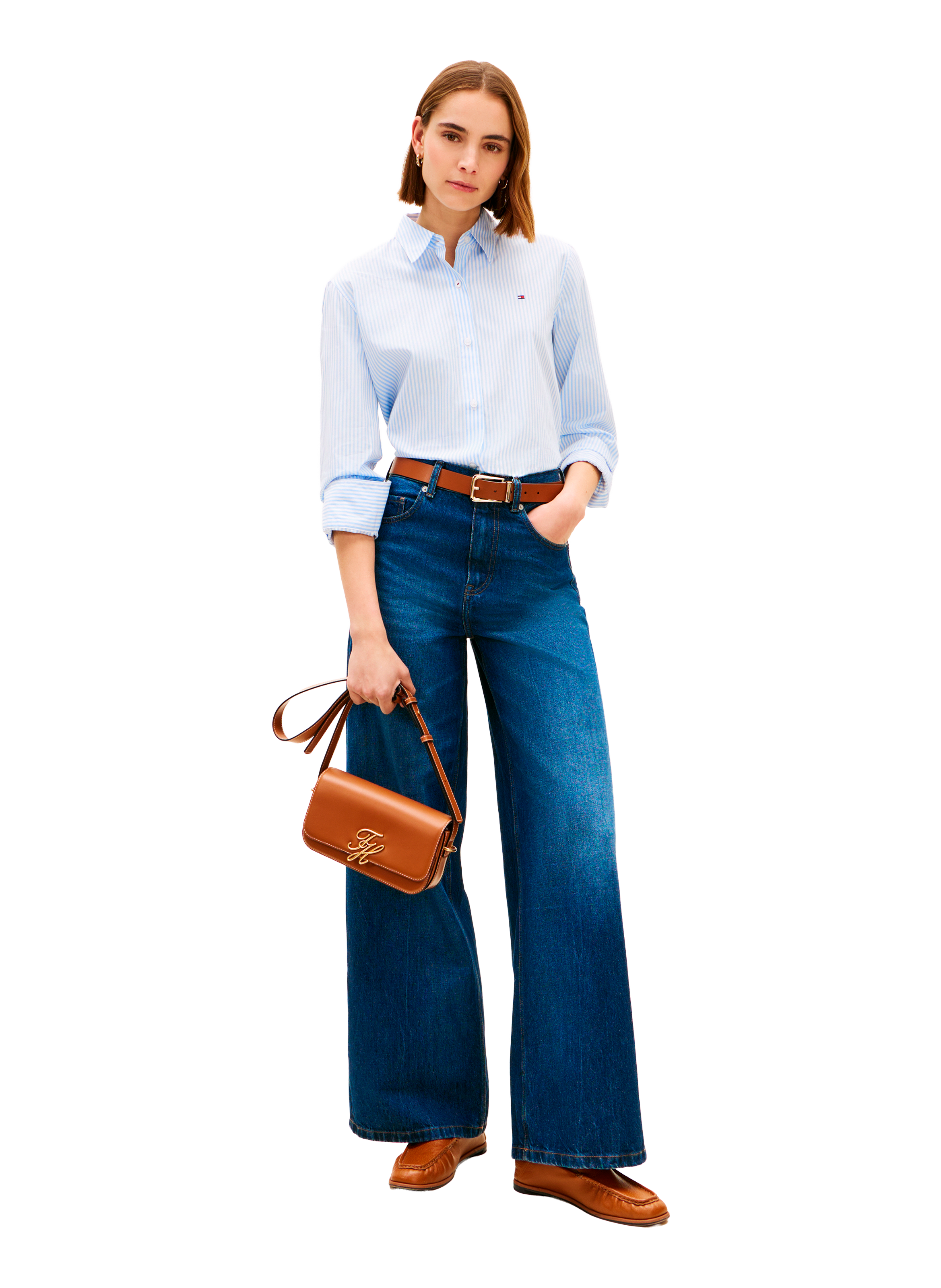 Logo leather shoulder bag TOMMY HILFIGER Brown