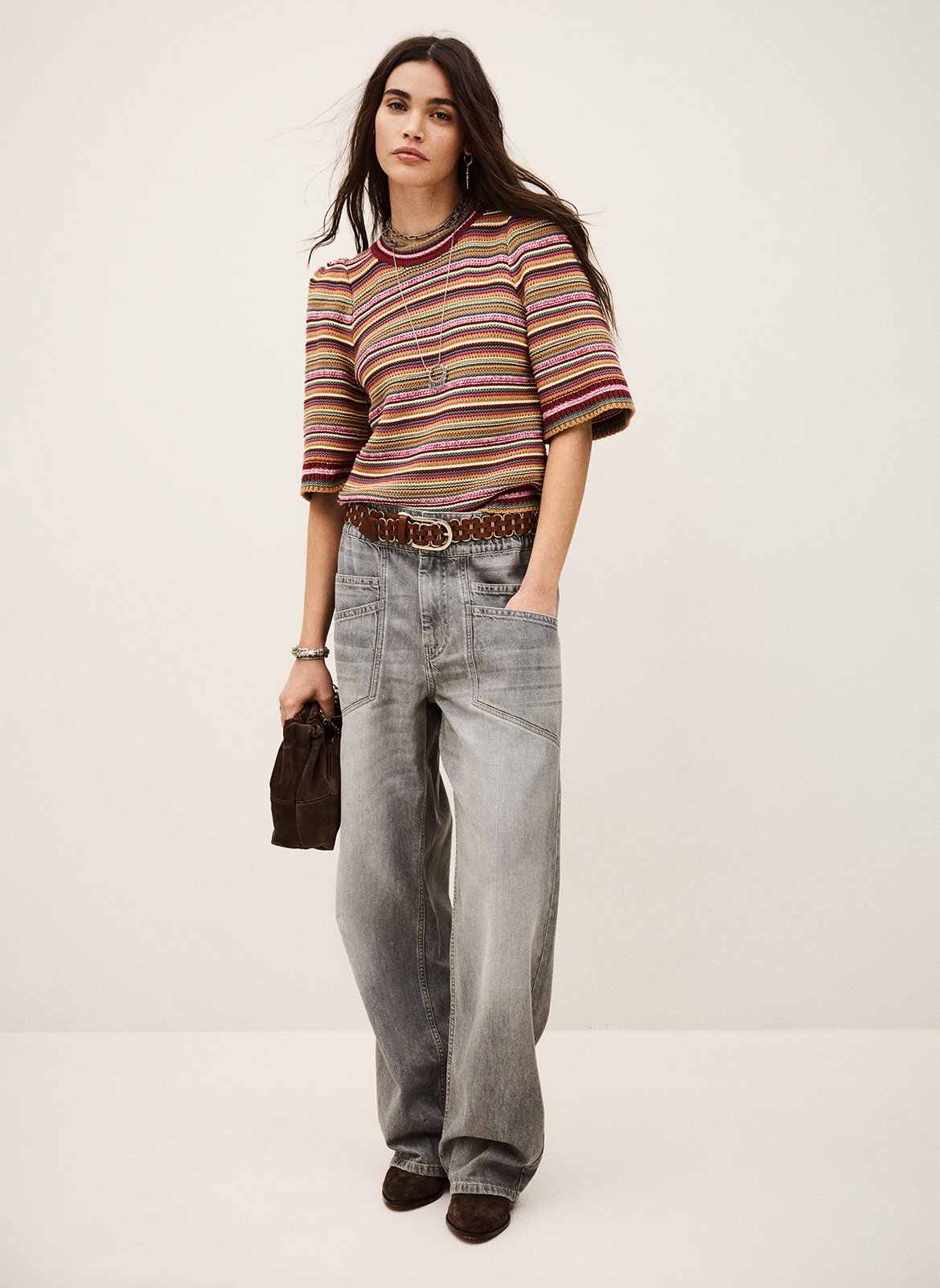 Pull col rond en coton farfaela BA&SH Violet