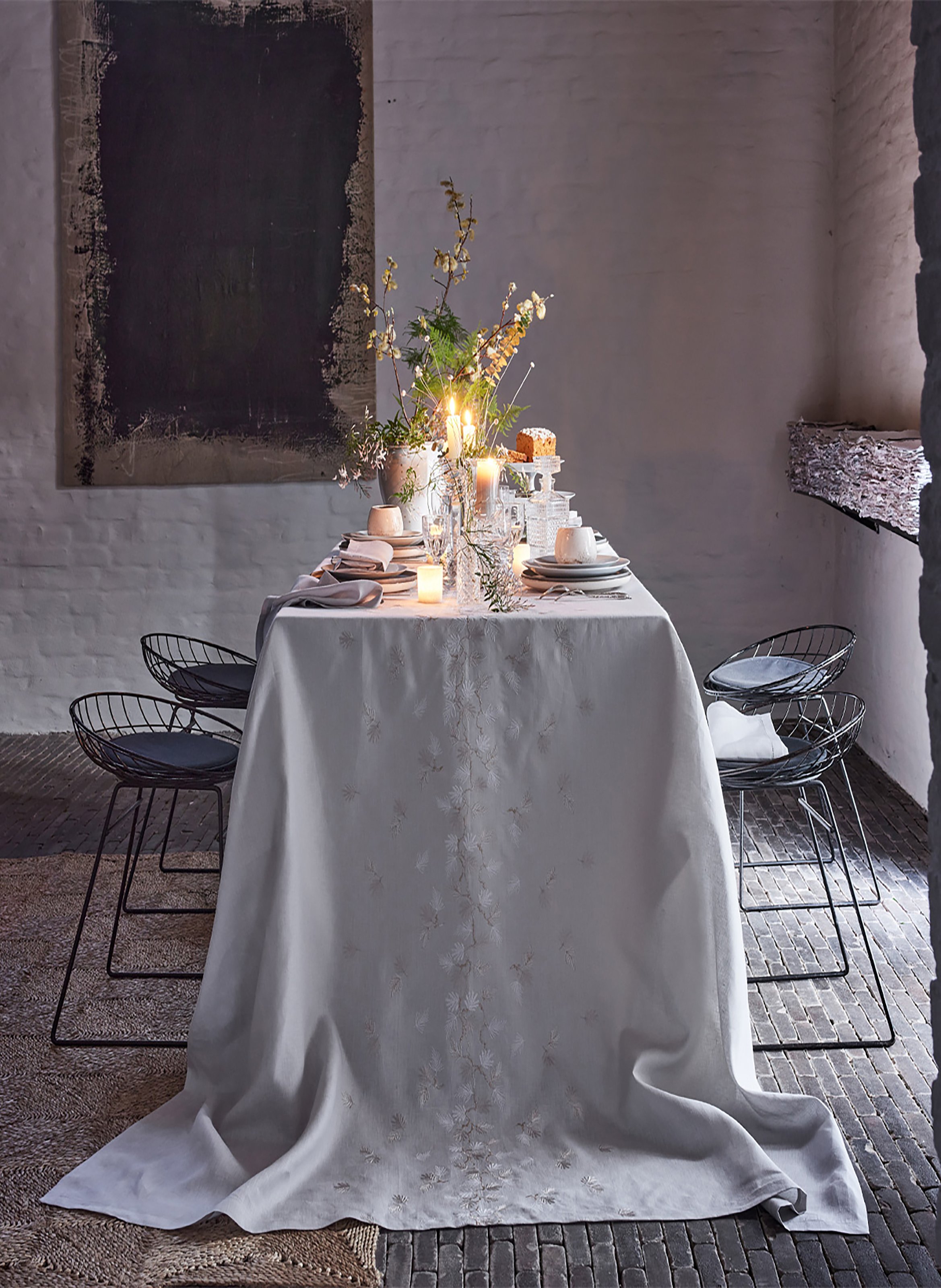 Nappe imprimée en lin, ramage ALEXANDRE TURPAULT Gris