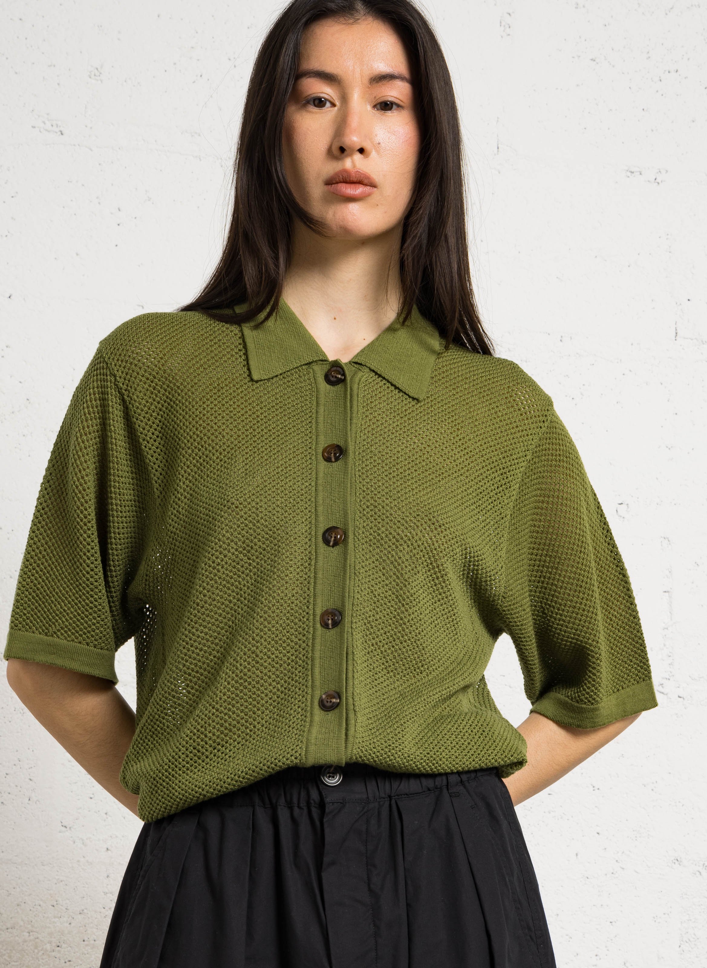 Cardigan ajouré manches courtes en laine davon SOEUR Vert