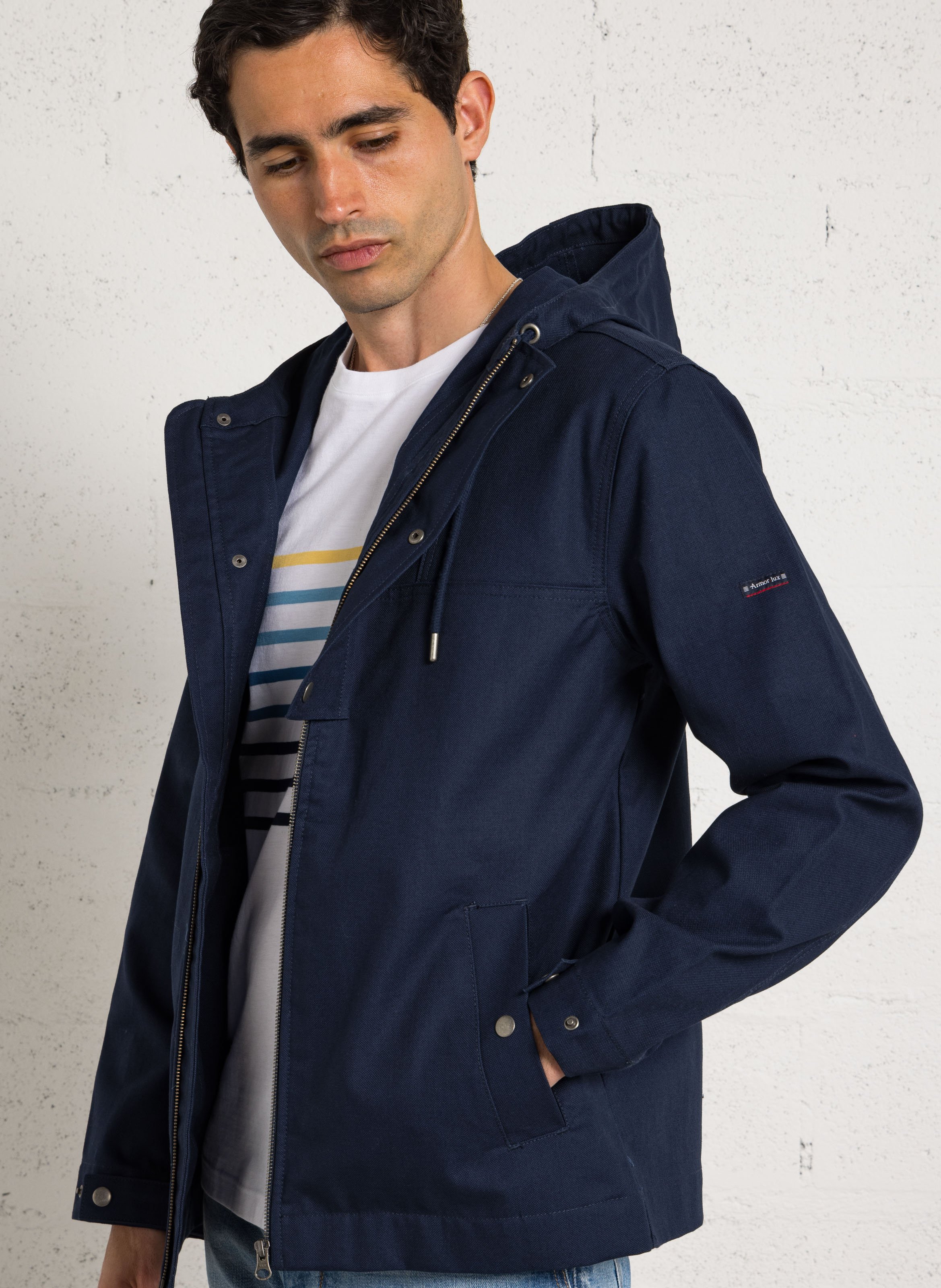 Veste droite col montant en coton ARMOR-LUX Bleu