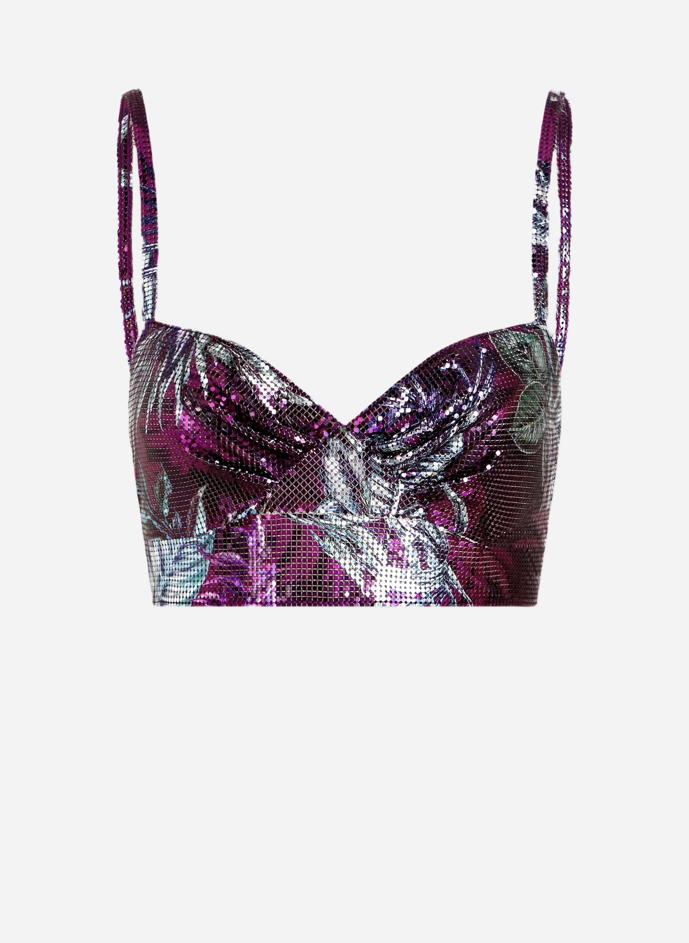 Brassière sans manches en mesh imprimée palmier RABANNE Bleu