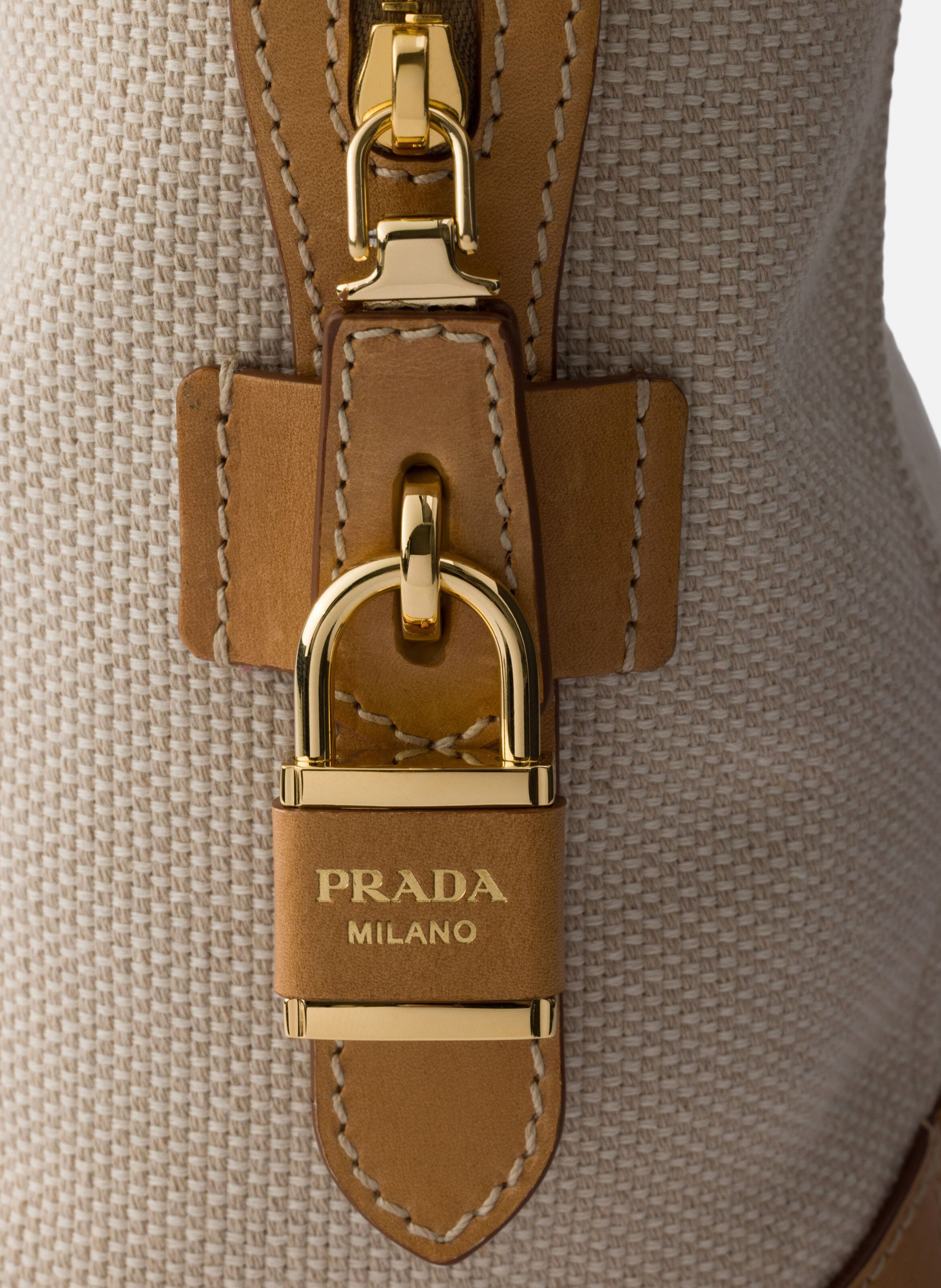 Grand shopping bag en toile et cuir Beige