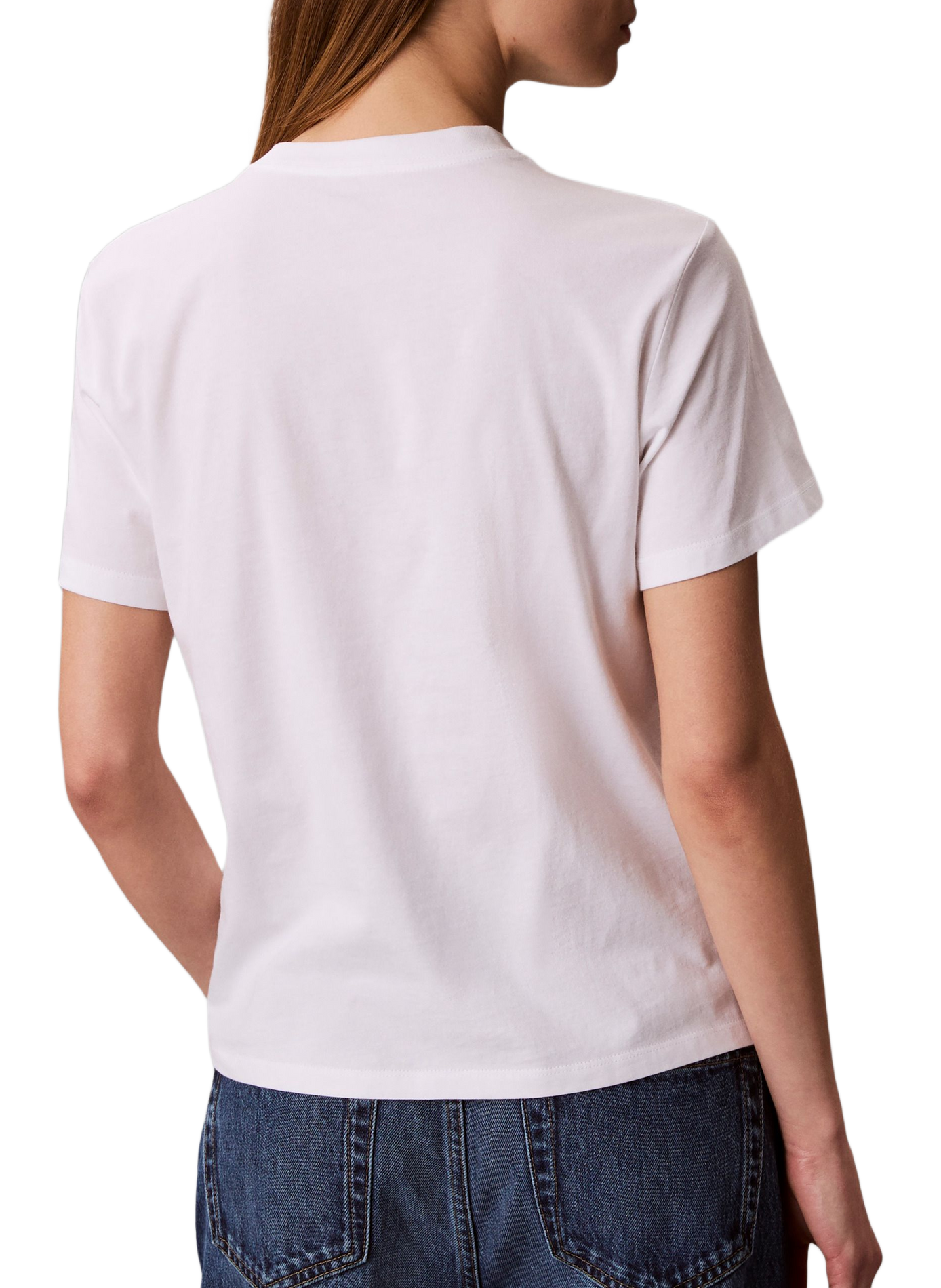T-shirt brodé à col rond en coton CALVIN KLEIN Blanc