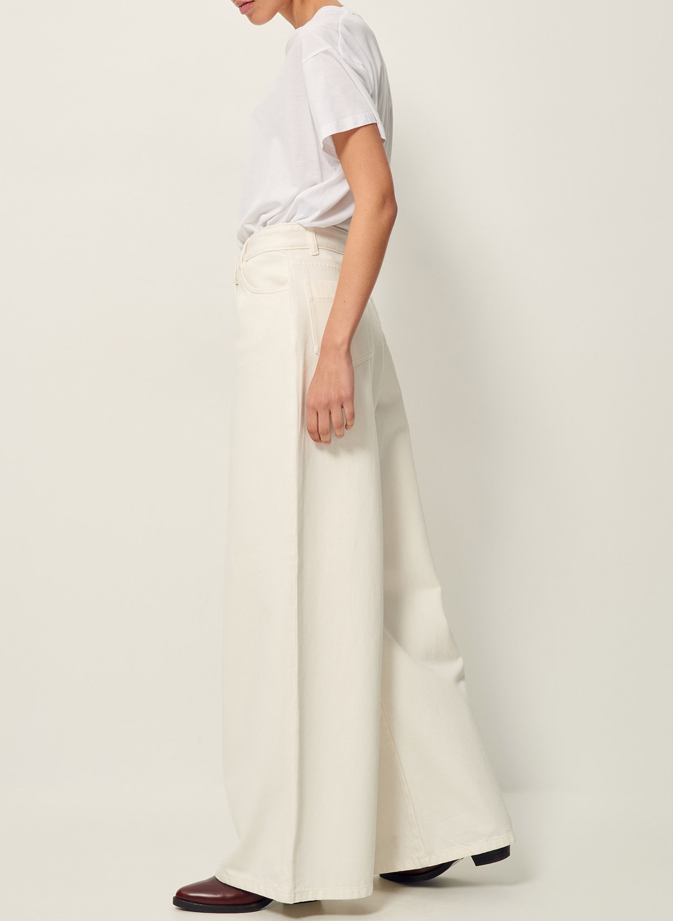 Jean large taille haute en coton dalt SESSUN Blanc