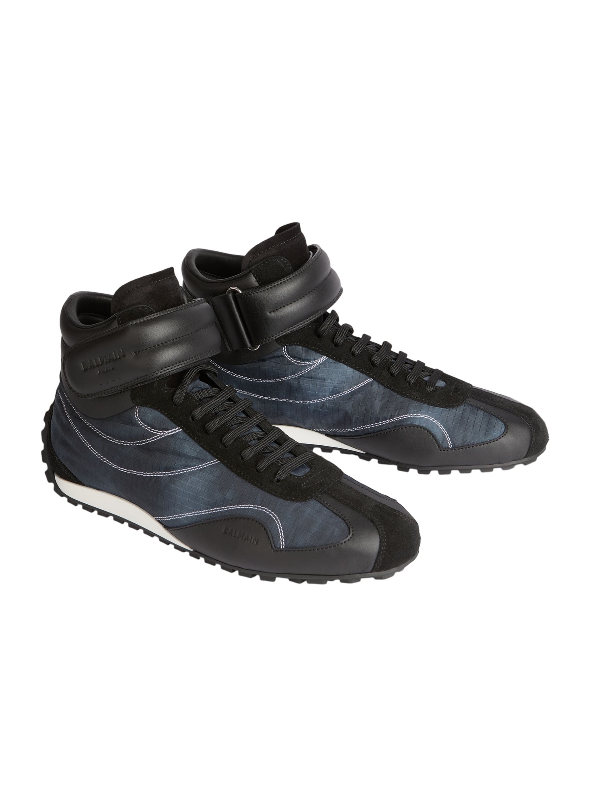 Baskets racing mid-top en nylon et cuir BALMAIN Noir