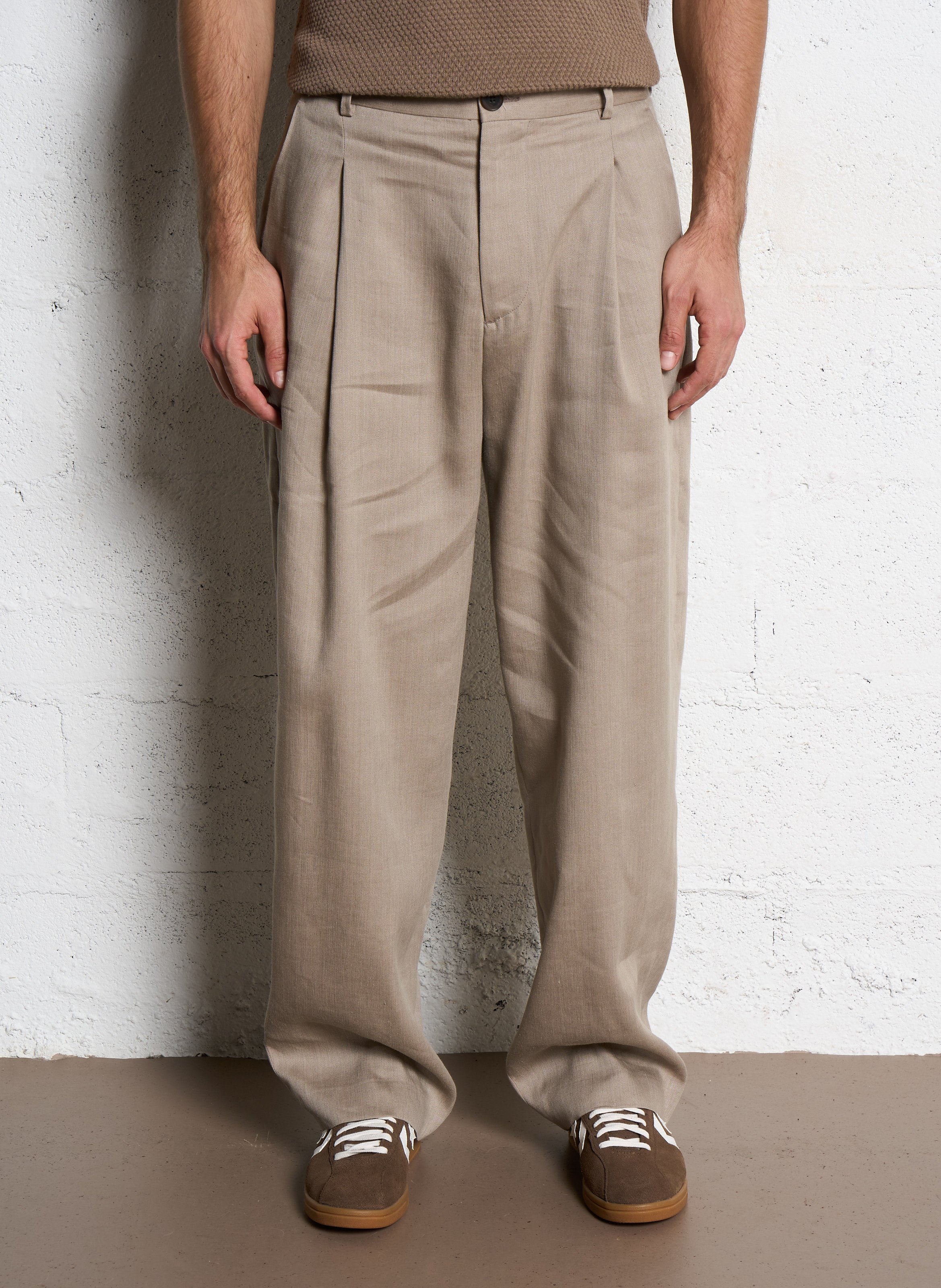 Pantalon droit en lin mélangé IKKS Beige