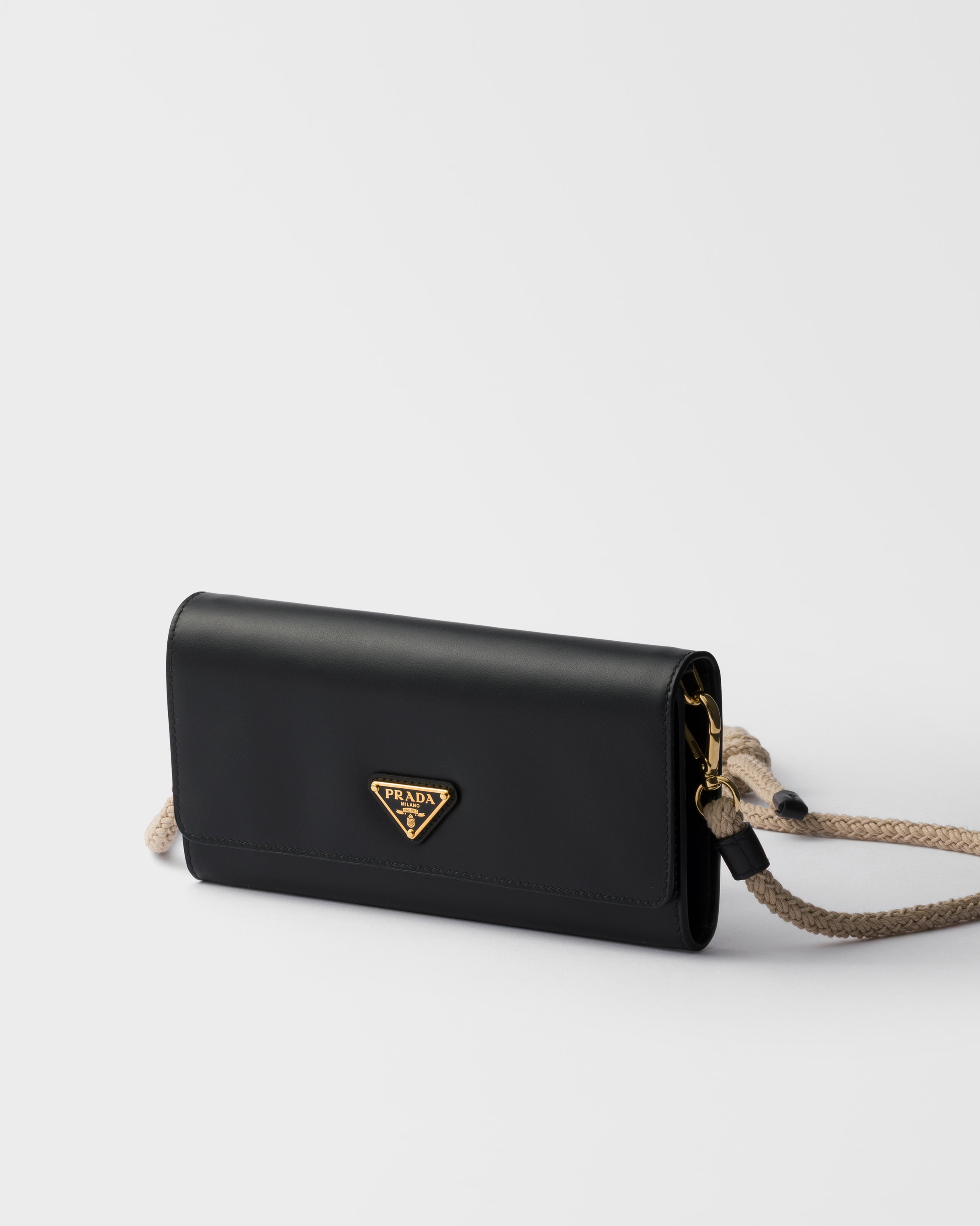 Porte-monnaie en cuir avec bandoulière PRADA Noir