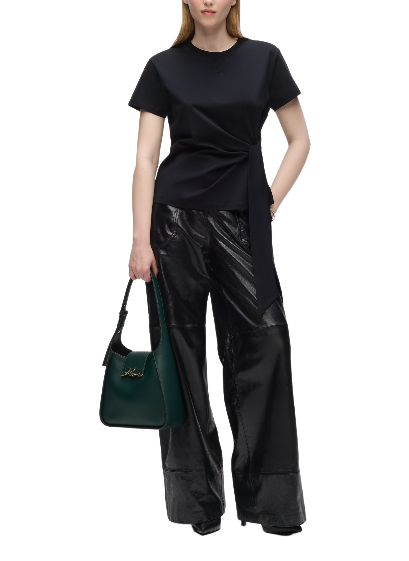 Handtas K/Signature in leer KARL LAGERFELD Groen